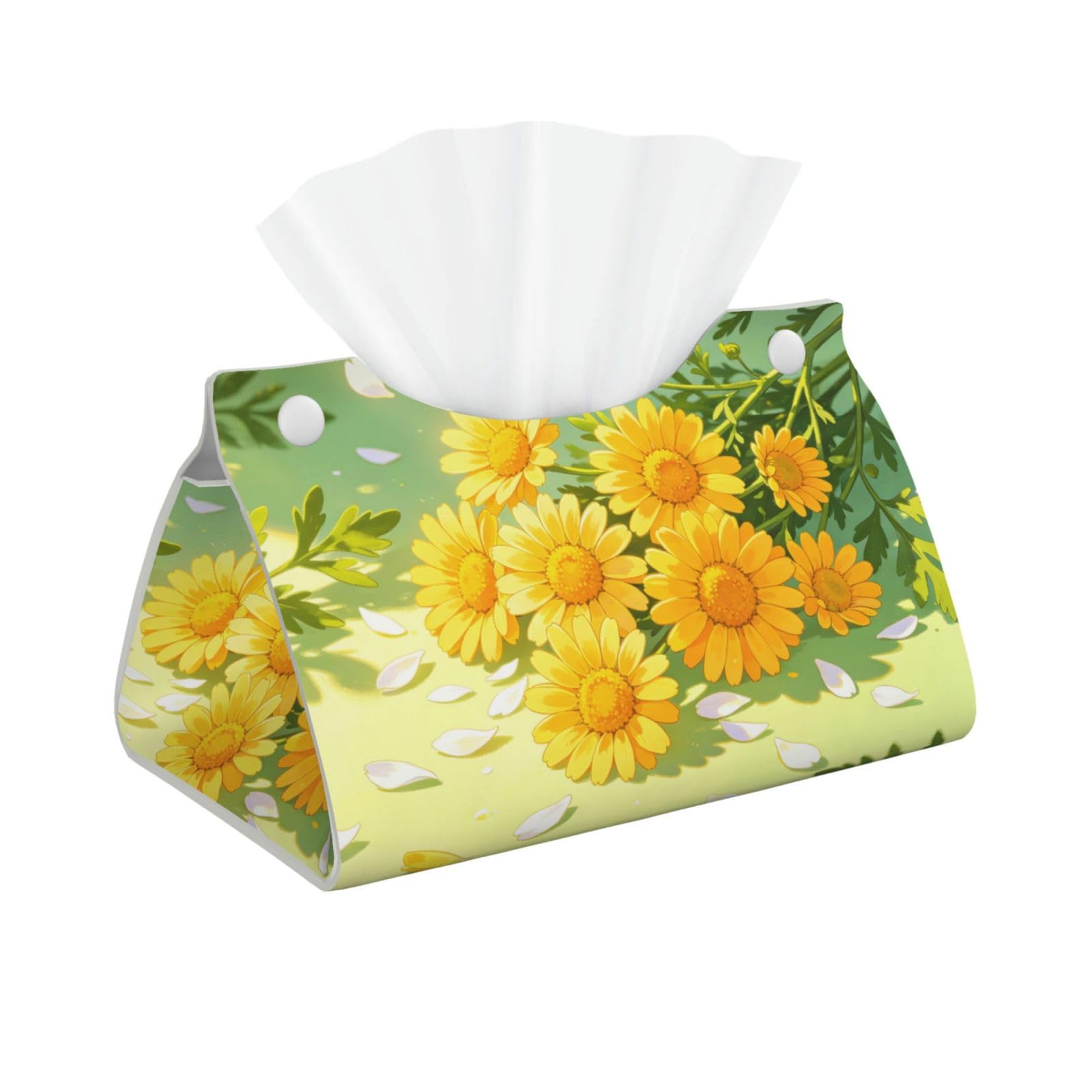 Yellow Daisy Pattern Long Leather Tissue Box Cover-Waterproof PU Leather Tissue Holder for Bathroom, Decorative Rectangular Tissue Case