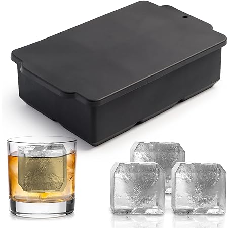 Nax Caki Large Ice Cube Molds Tray with Lid, Stackable Big Silicone Square Ice Cube Mold for Whiskey Cocktails Bourbon Soups Frozen Treats, Whiskey Gifts for Men from Daughter Wife Son Kids