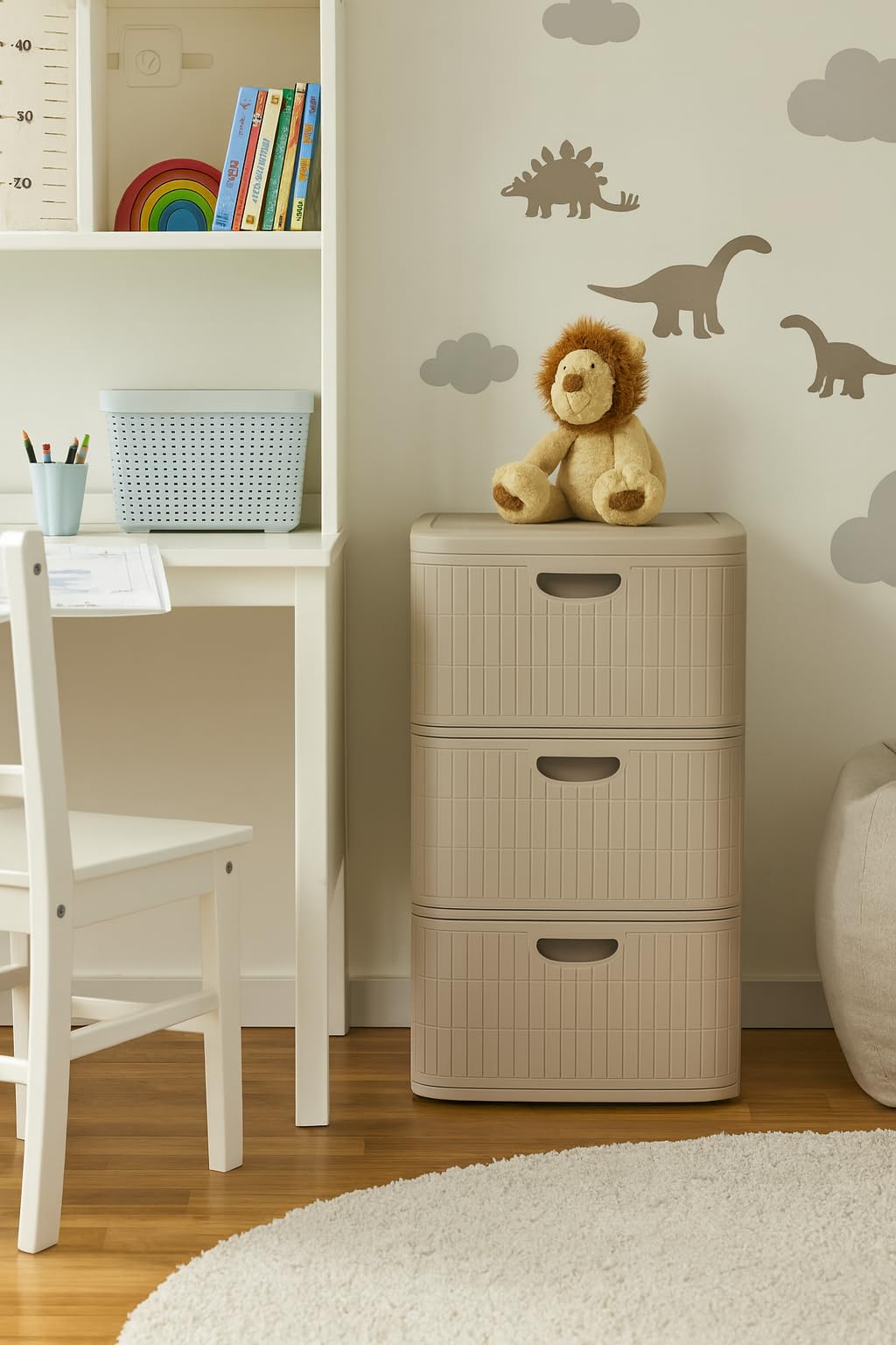 Kreher® XL Rollbarer Schubladenschrank Rollcontainer Nischenschrank aus Kunststoff in Rillen-Optik mit 4 Schubladen. Maße: ca. 40x40x81 cm (Taupe)