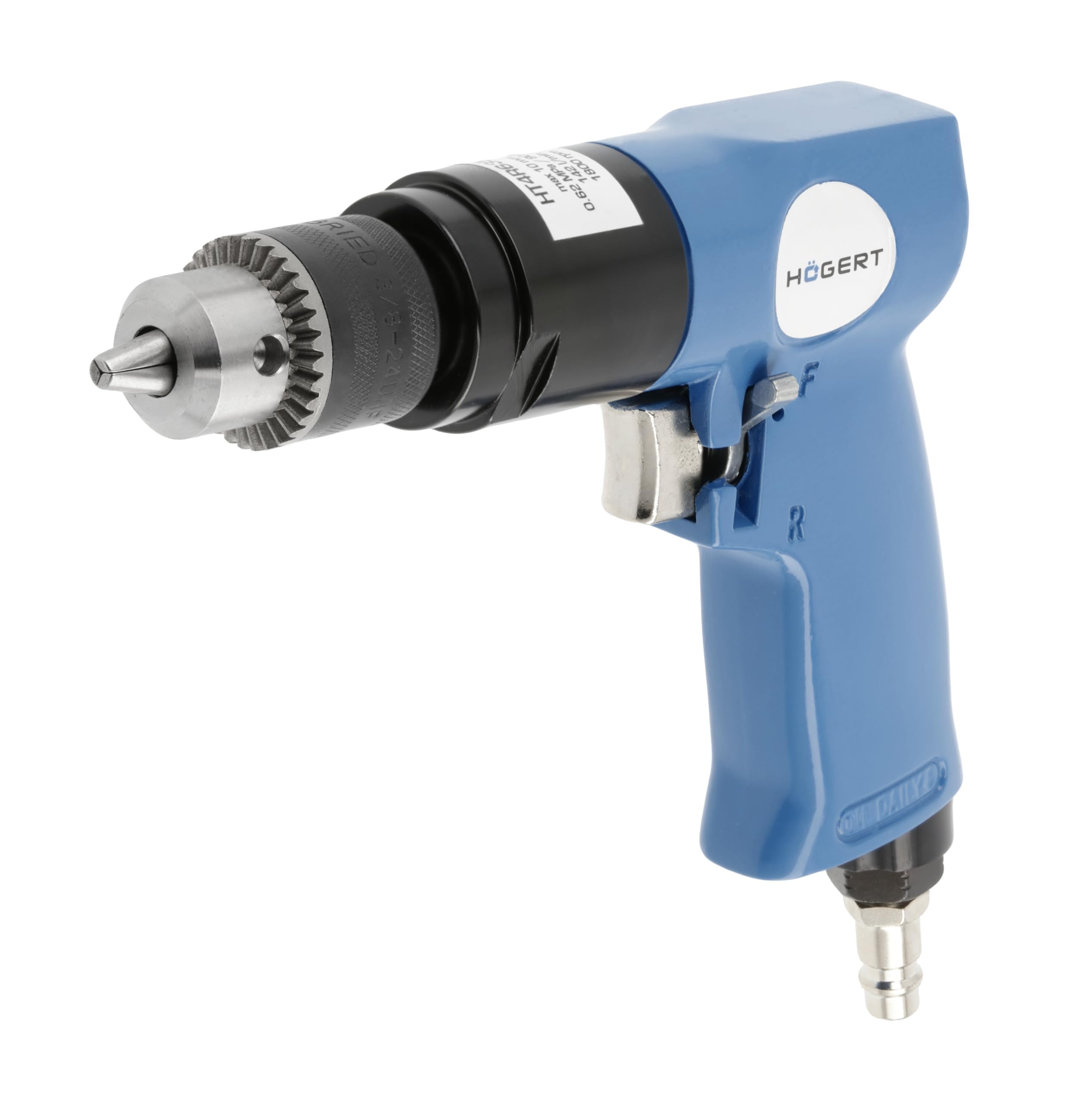 HÖGERT TECHNIK Druckluft-Bohrmaschine – 193 mm – max. Ø10 mm – 1800 U/min – 1/4" Luftanschluss – Rechts-/Linkslauf – für Werkstatt, Metall, Holz & Montage