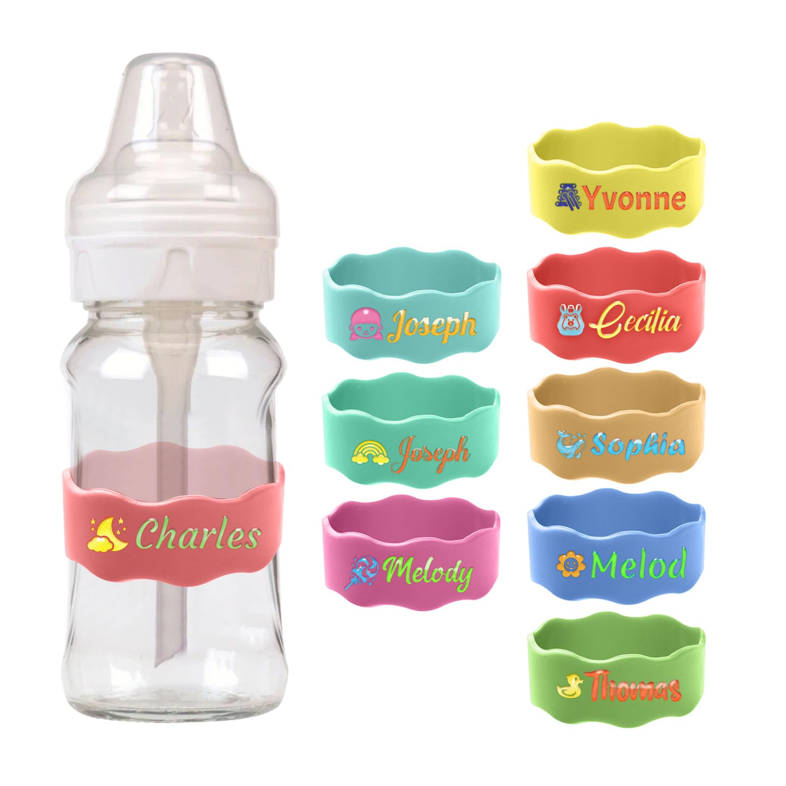 Custom Baby Bottle Labels, Personalized Baby Pacifier Silicone Cup Bands, Dishwasher Safe Reusable, Daycare Engraved Name Tags, Personalized Bottle Label Bands
