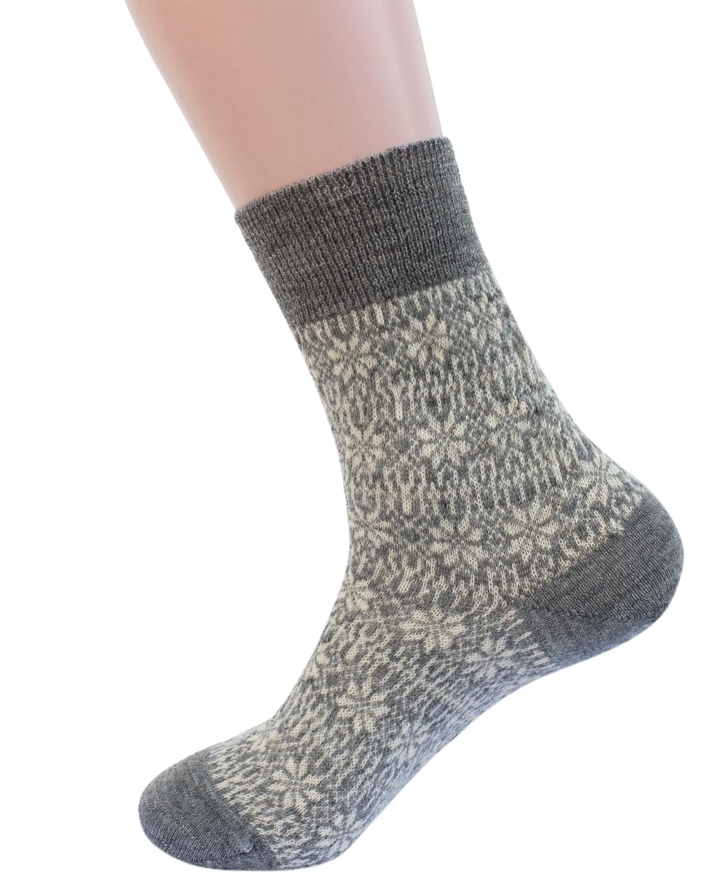 Hirsch Natur Unisex Grey/Natural Merino Fine Knit Norwegian Pattern Socks, 100% Wool (Kbt), 44-46