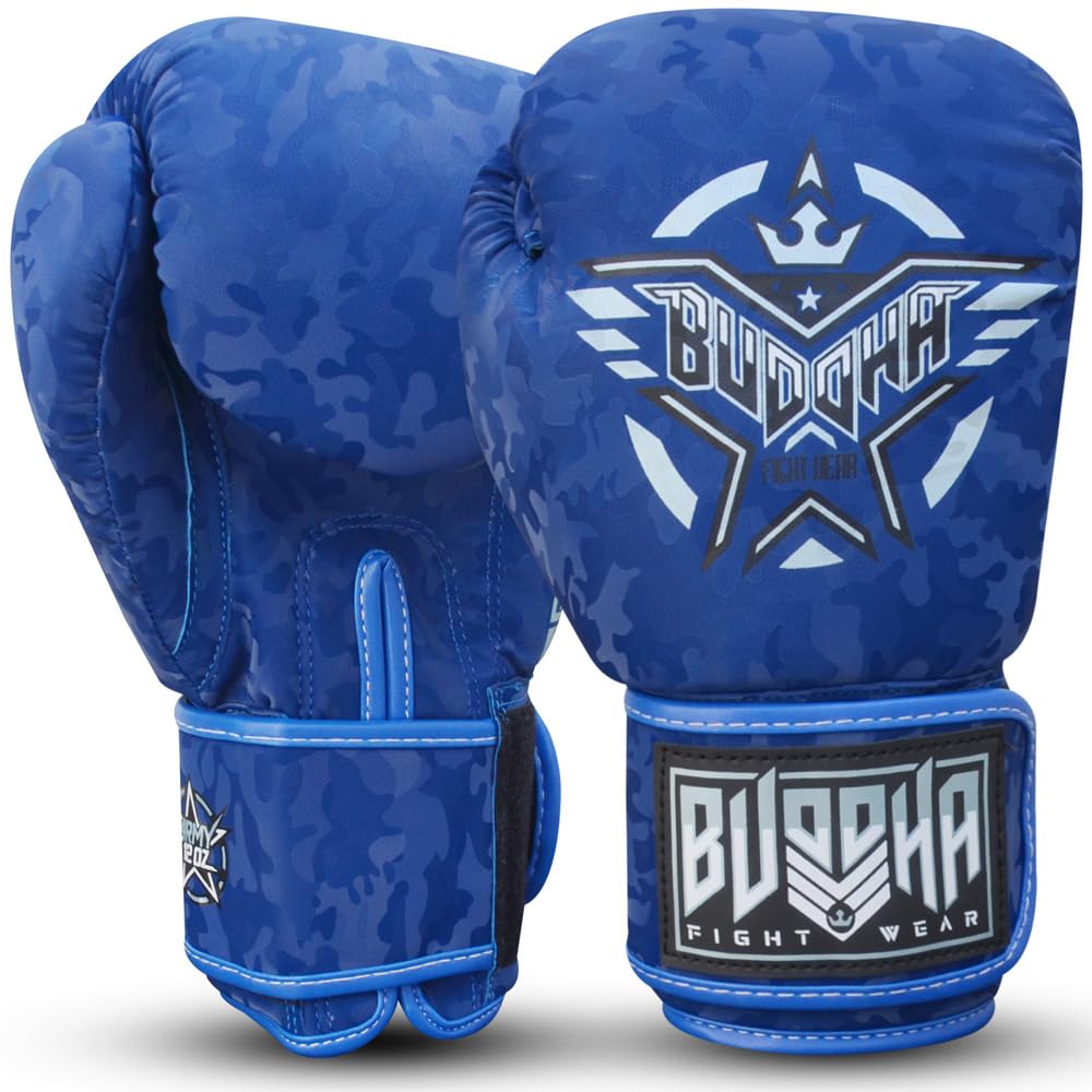 BUDDHA FIGHT WEAR - Guantes de Boxeo Thailand - Muay Thai - Kick Boxing - Piel Sintética Tejido Interior Resistente A Los Olores - Varios Diseños