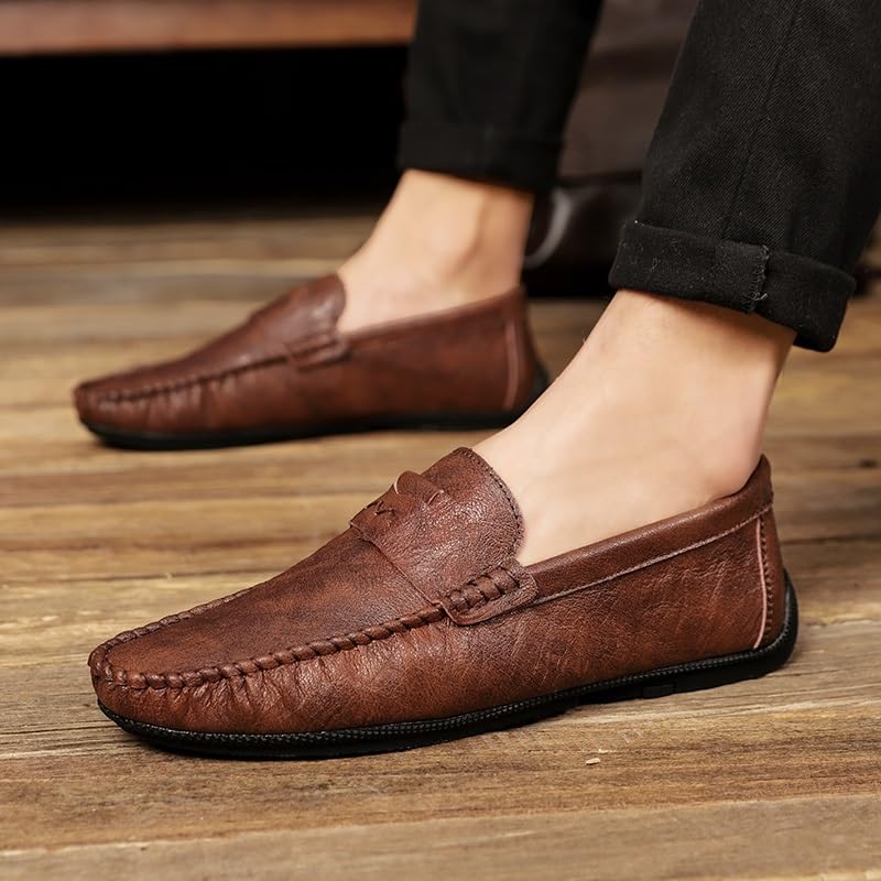 Men's Loafers Solid Color Round Toe Penny Loafers Flexible Lightweight Flat Heel Walking Slip On4