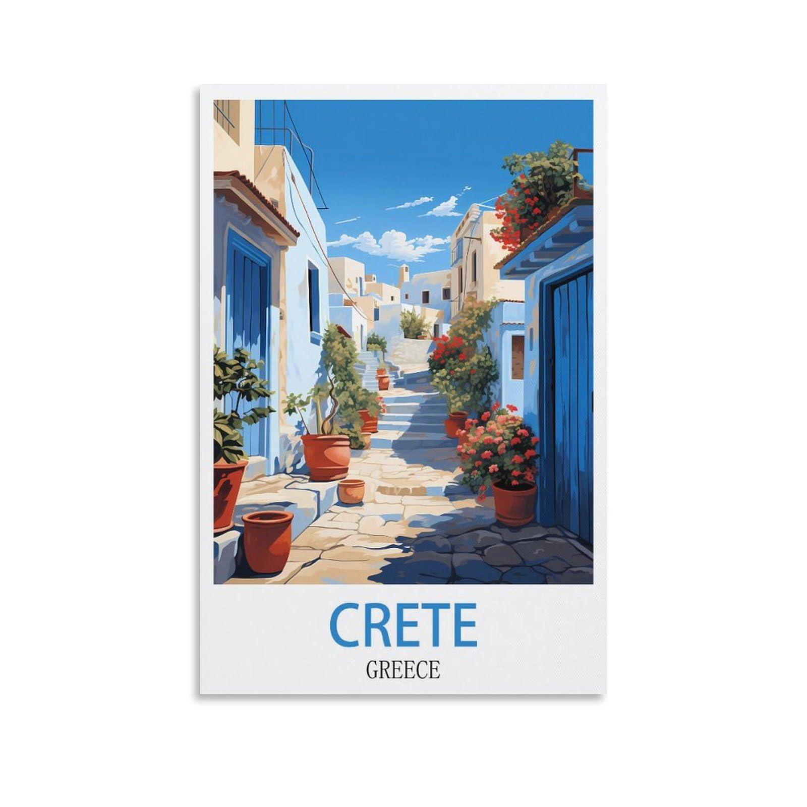 Lcynnh Unframe-Style Crete Greece Vintage Travel Posters Street 08X12inch(20X30cm) Print Poster Home Bathroom Bedroom Office Living Room Decor Canvas Poster