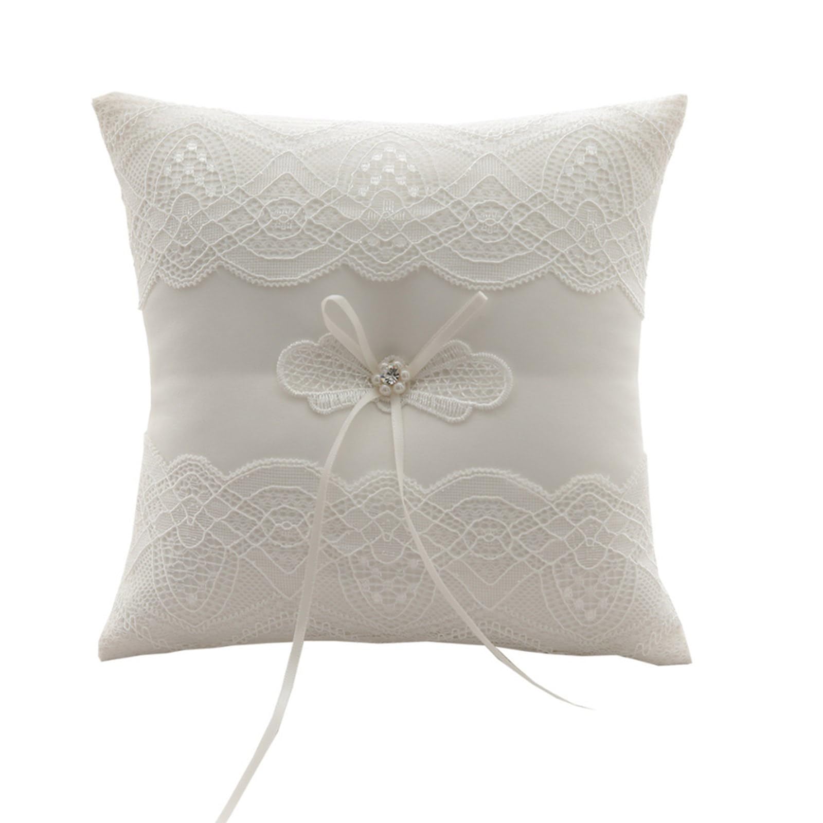 Kalttoy Delicate Wedding Ceremony Party Pearls Laces Rings Pillow Cushions Bearers for Engagement Marriage Proposal Decoration White White Laces Wedding Rings Pillow