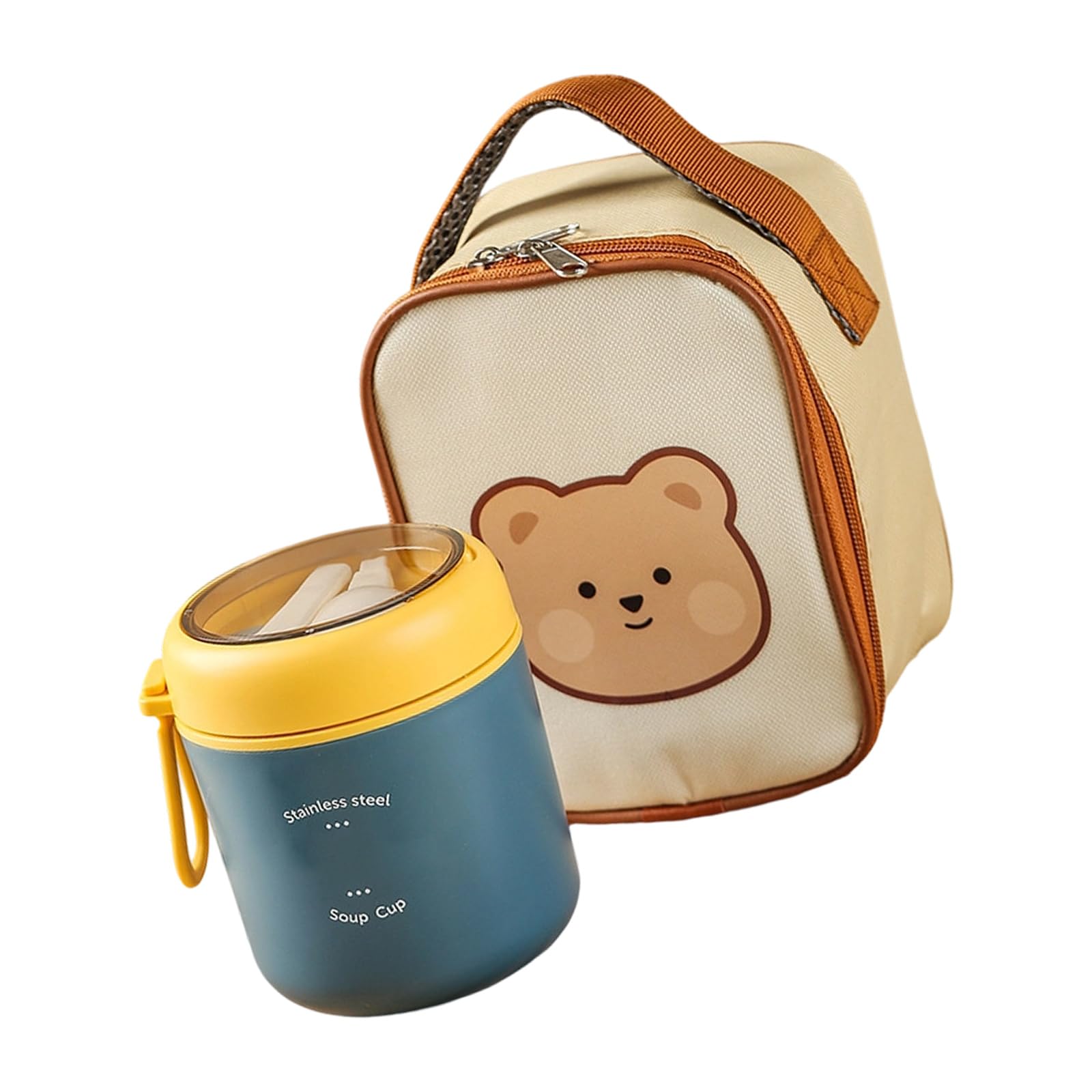 Carotoe Blue 304 Food Grade Steel Lunch Container Insulated Bag Includes Spoon Leak Proof Outdoor Food Grade Insulated Nonrust Steel Cup