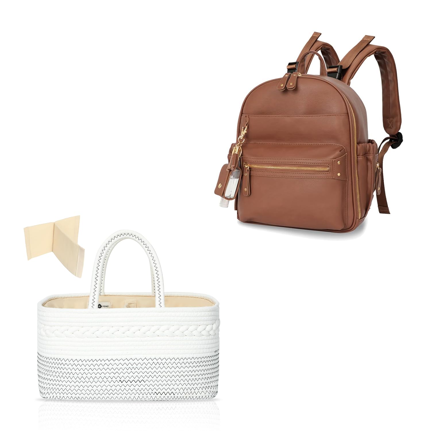 miss fong Small Diaper Bag, Diaper Bag Backpack, Baby Diaper Bag, Leather Diaper Bag Backpack with Diaper Caddy Organizer