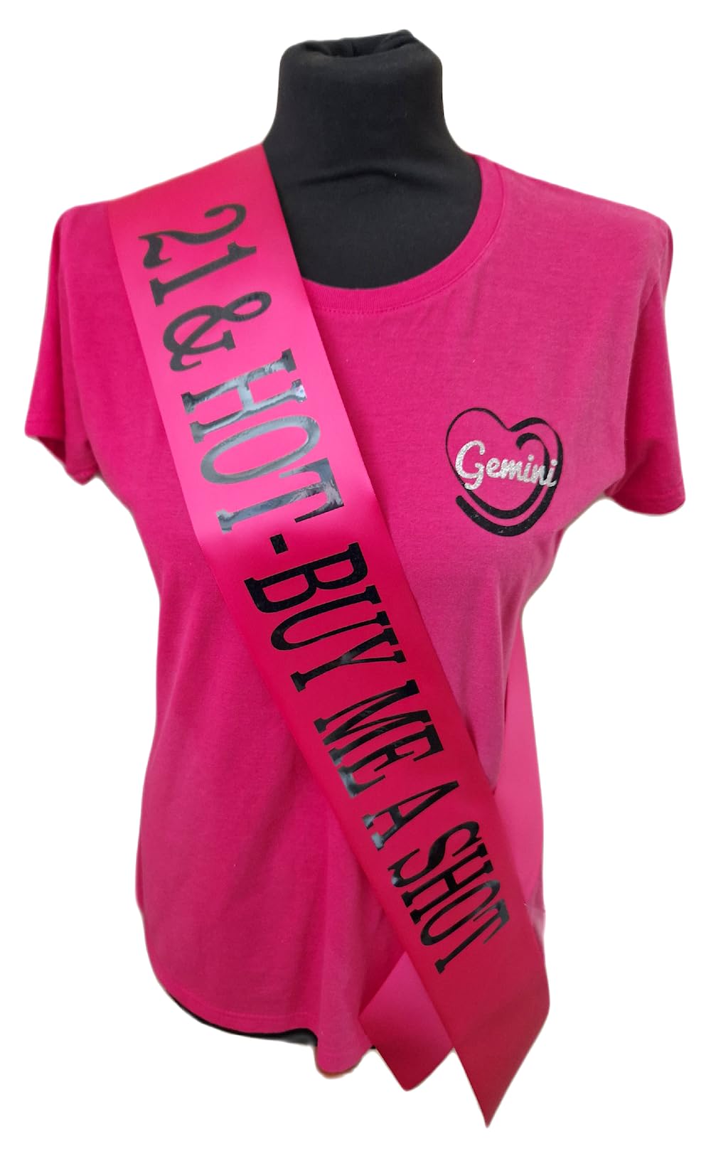 21st Birthday Sashes - 21 & HOT! Buy me a Shot Birthday Sash - Pink Ribbon/Black Font