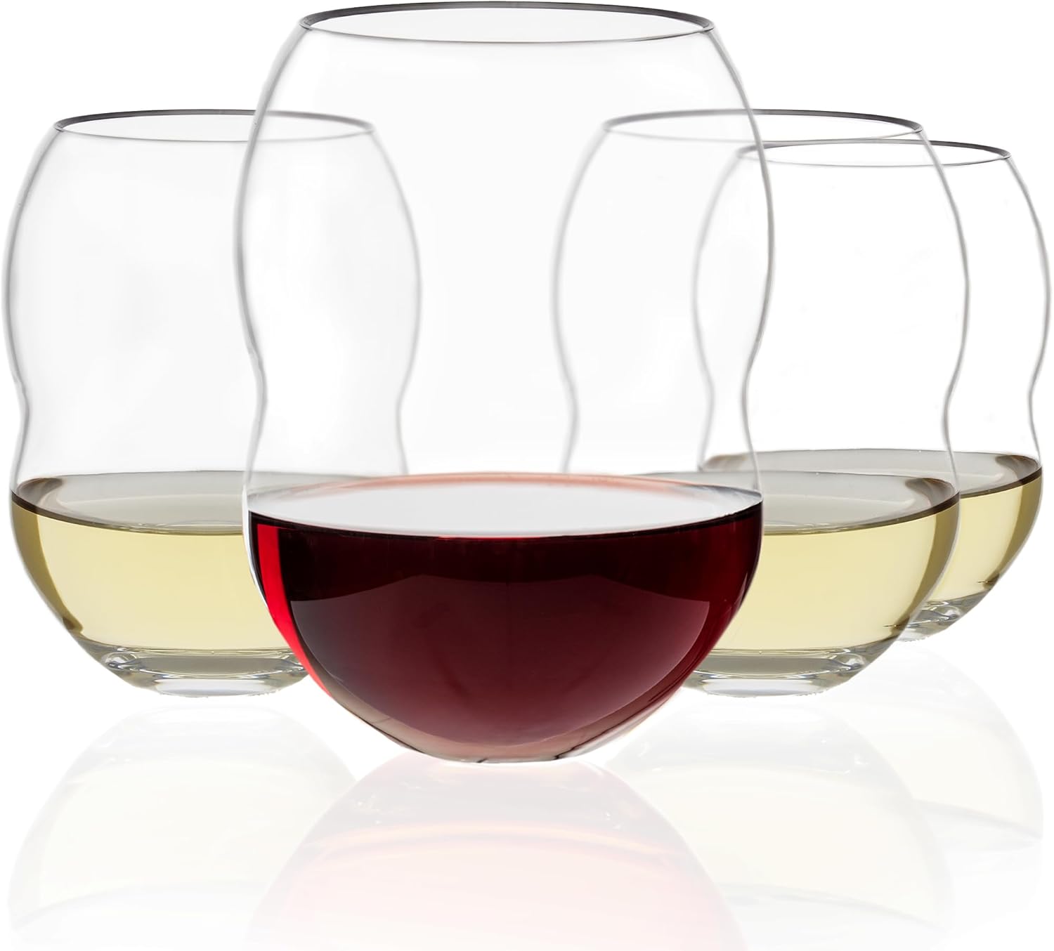 Unbreakable Plastic Stemless Wine Glasses 18 oz - 100% Tritan - Proprietary Anti Slip Design - BPA Free, Dishwasher Safe, Shatterproof - Heavy Duty Base and Extra Thick Glassware Tumblers - Set of 4