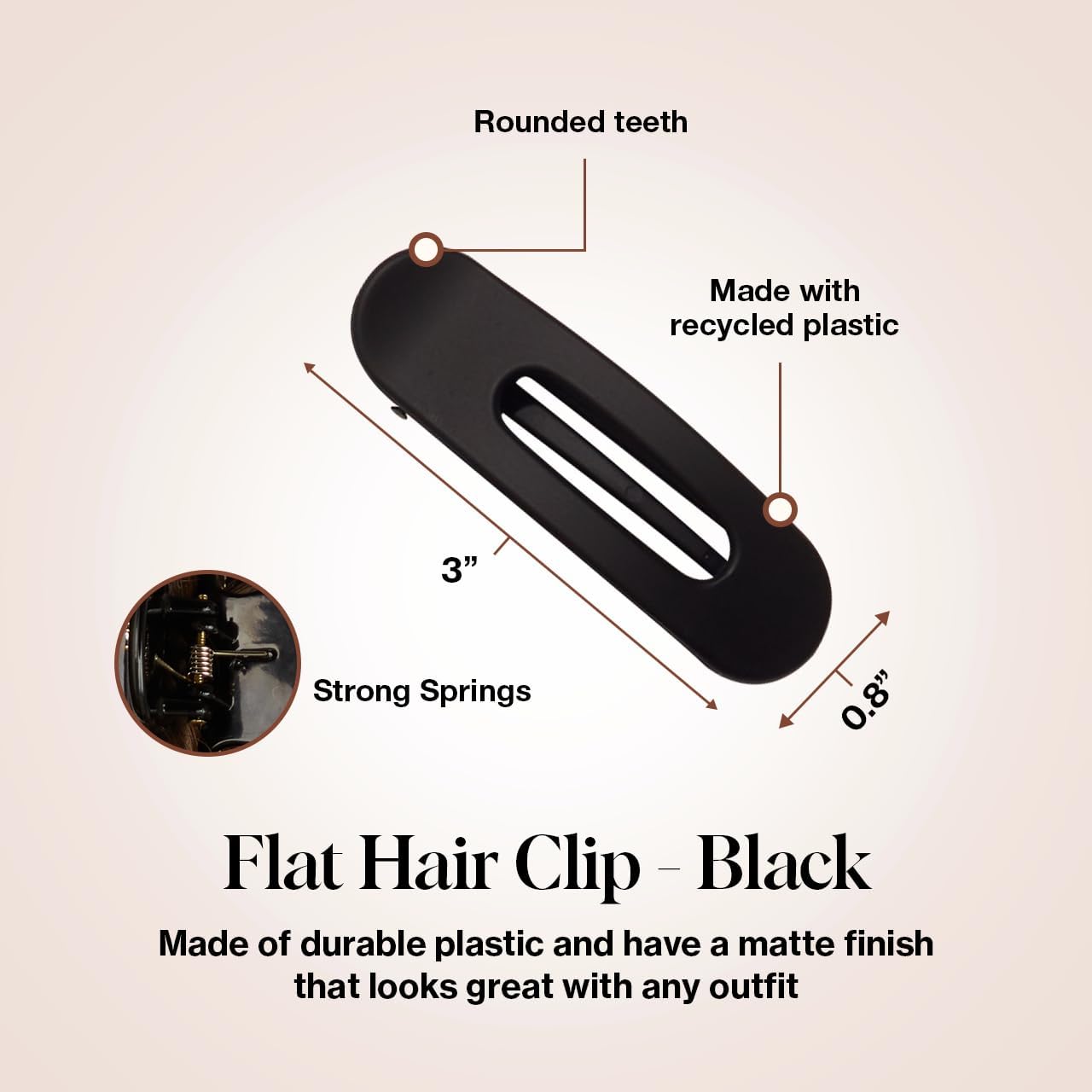 Kitsch Mollette per capelli assortite da donna, in plastica riciclata, grandi clip a artiglio e clip rettangolari medie e piccole aperte, clip per capelli a forma piatta | clip per capelli opaca - 3