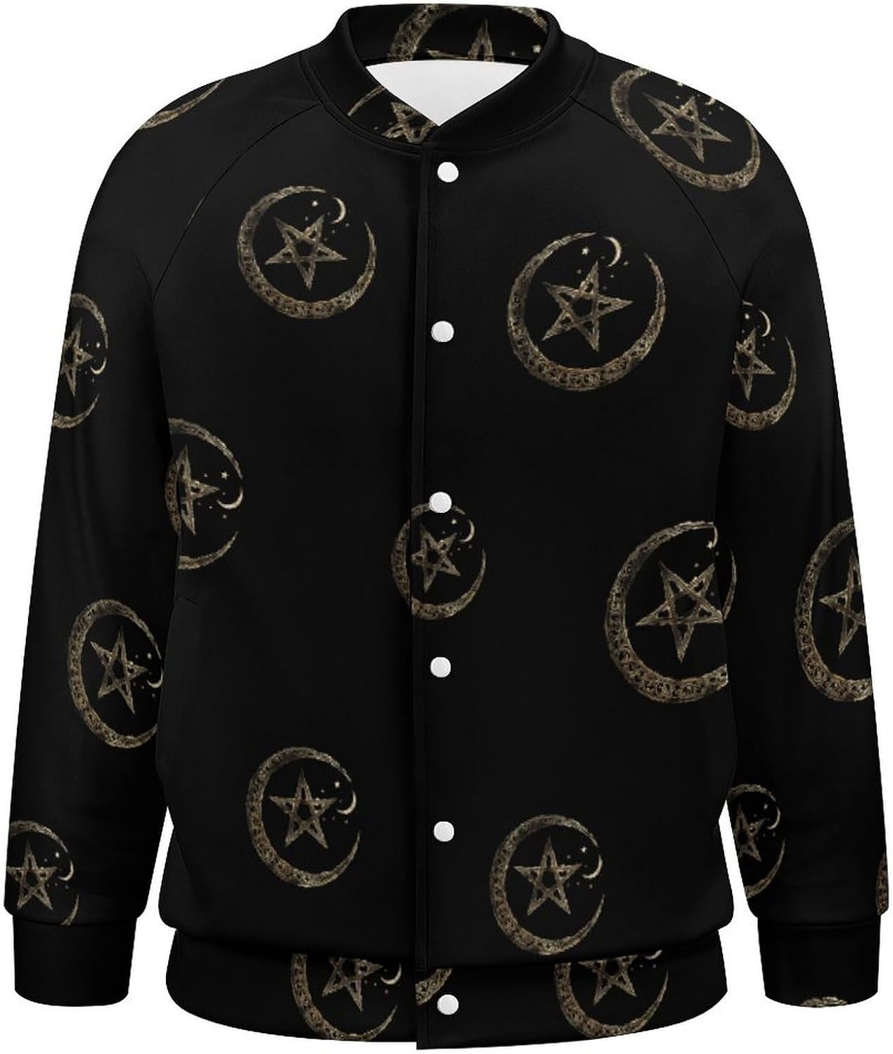 Wicca Moon Symbol Vintage Pagan Novelty Men's Baseball Jackets Causal Sweatshirt Button Top Long Sleeve Coat