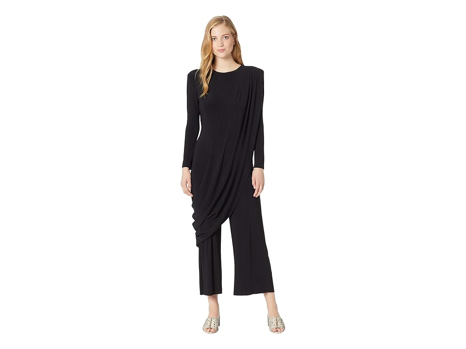 

KAMALIKULTURE by Norma Kamali Long Sleeve Draped Cropped Jumpsuit (Black) Women's Jumpsuit & Rompers One Piece