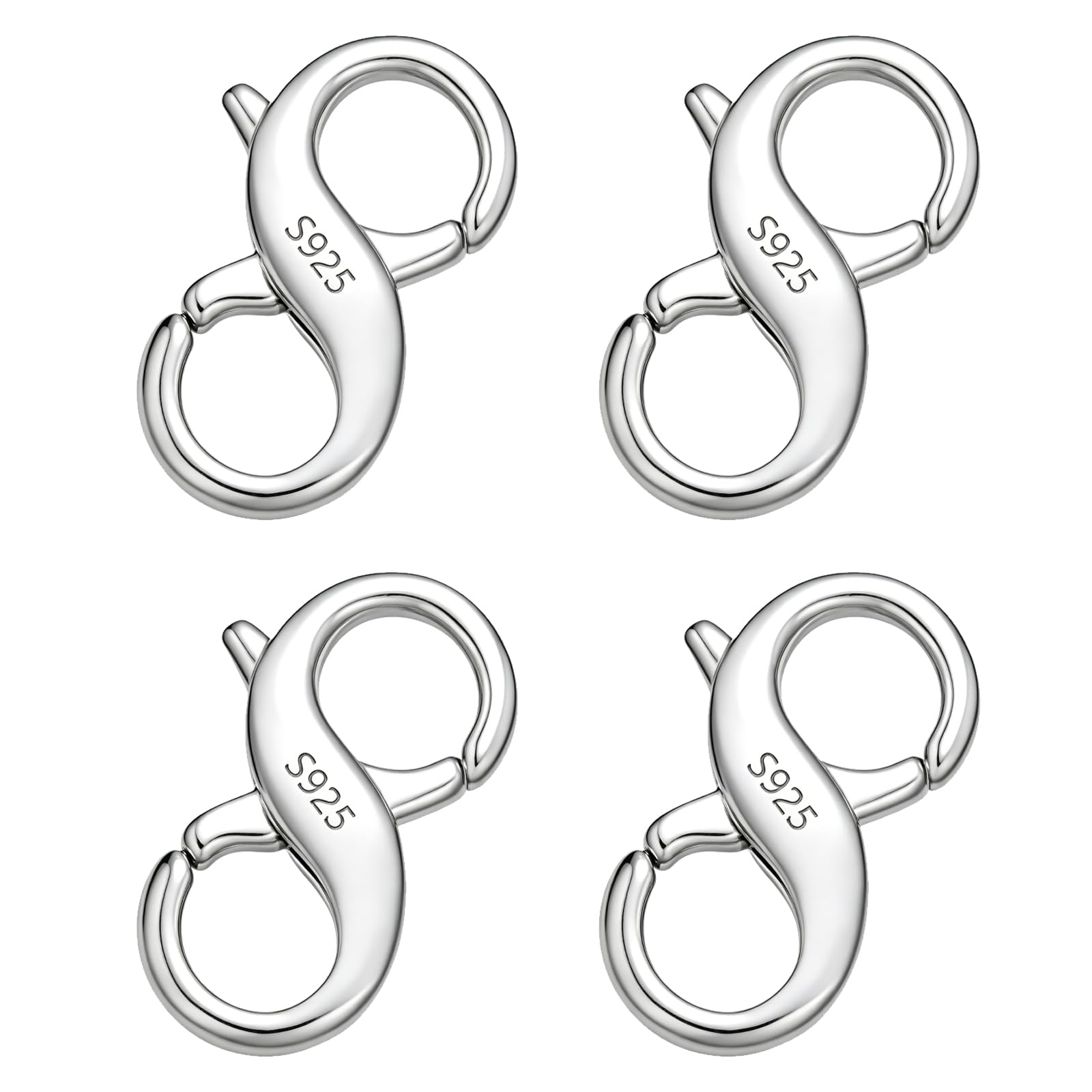 4 Pcs S925 Stamped Jewellery Clasps, Double Opening Hypoallergenic Silver Necklace Connectors, 6x13mm Small Bright Lobster Claw Fasteners Pack for Bracelet Making and DIY Repair