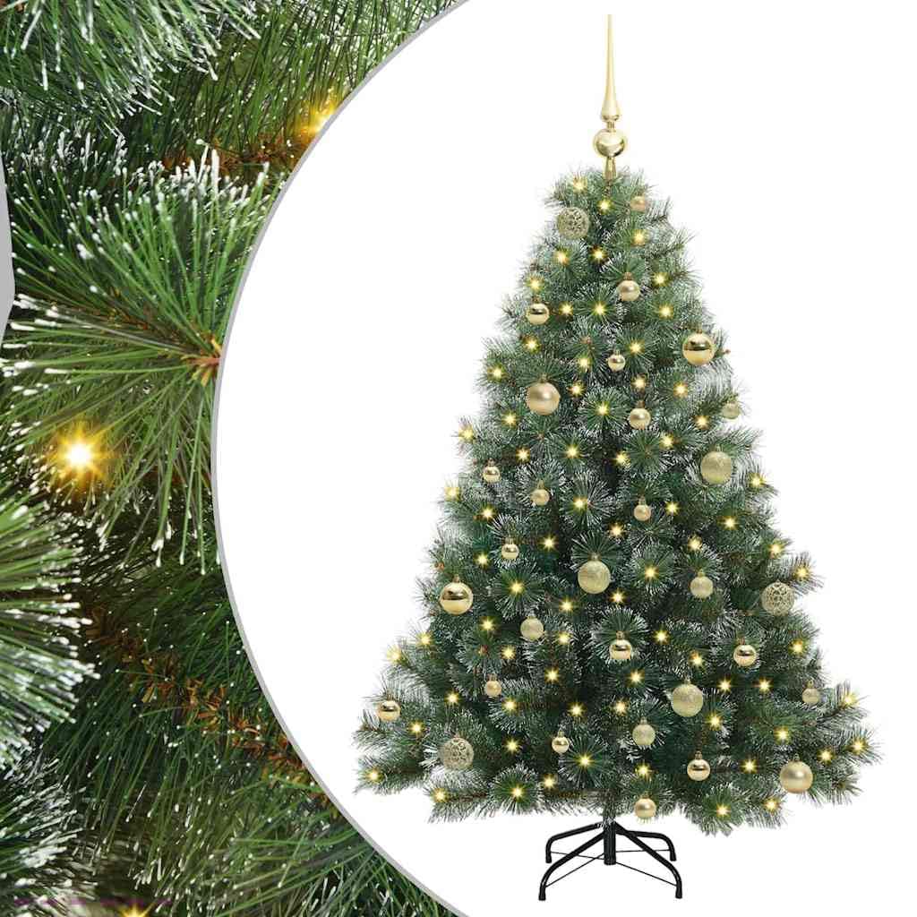 Árbol de Navidad artificial verde de 150 cm, PE y PVC, 150 ledes de luz blanca cálida, 8 modos, para interior y exterior, decoración festiva