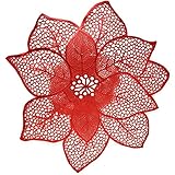 Christmas Poinsettia Place Mats Set of 4 Red Festive Vinyl Table Mat Washable for Holiday Table Top...