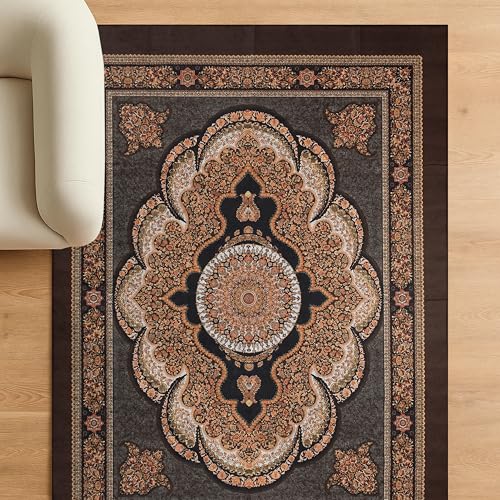 Image of Cotton Bolls Textiles Rugs for Living Room 5x7 Feet Large Size | Lightweight Foldable Carpet for Bedroom & Hall | Easy to Handle During Daily Cleaning | Travel Friendly Printed Rug | Brown