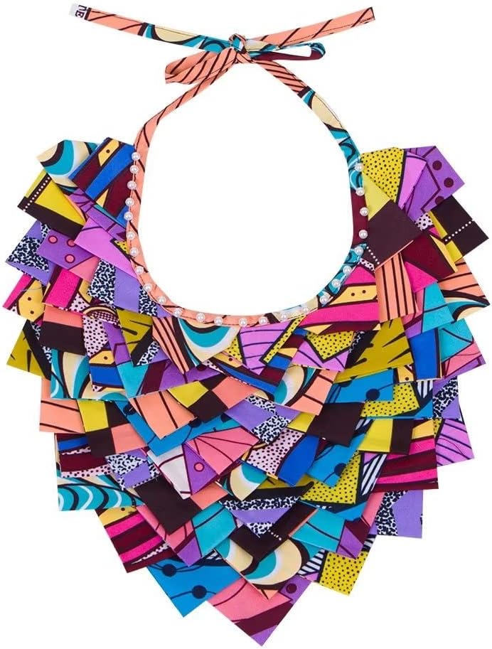 HollandaisWax African Necklaces for Party Bohemia Style Handmade Ankara Kente Necklace Women Choker Tribal Accessories Bib Necklace