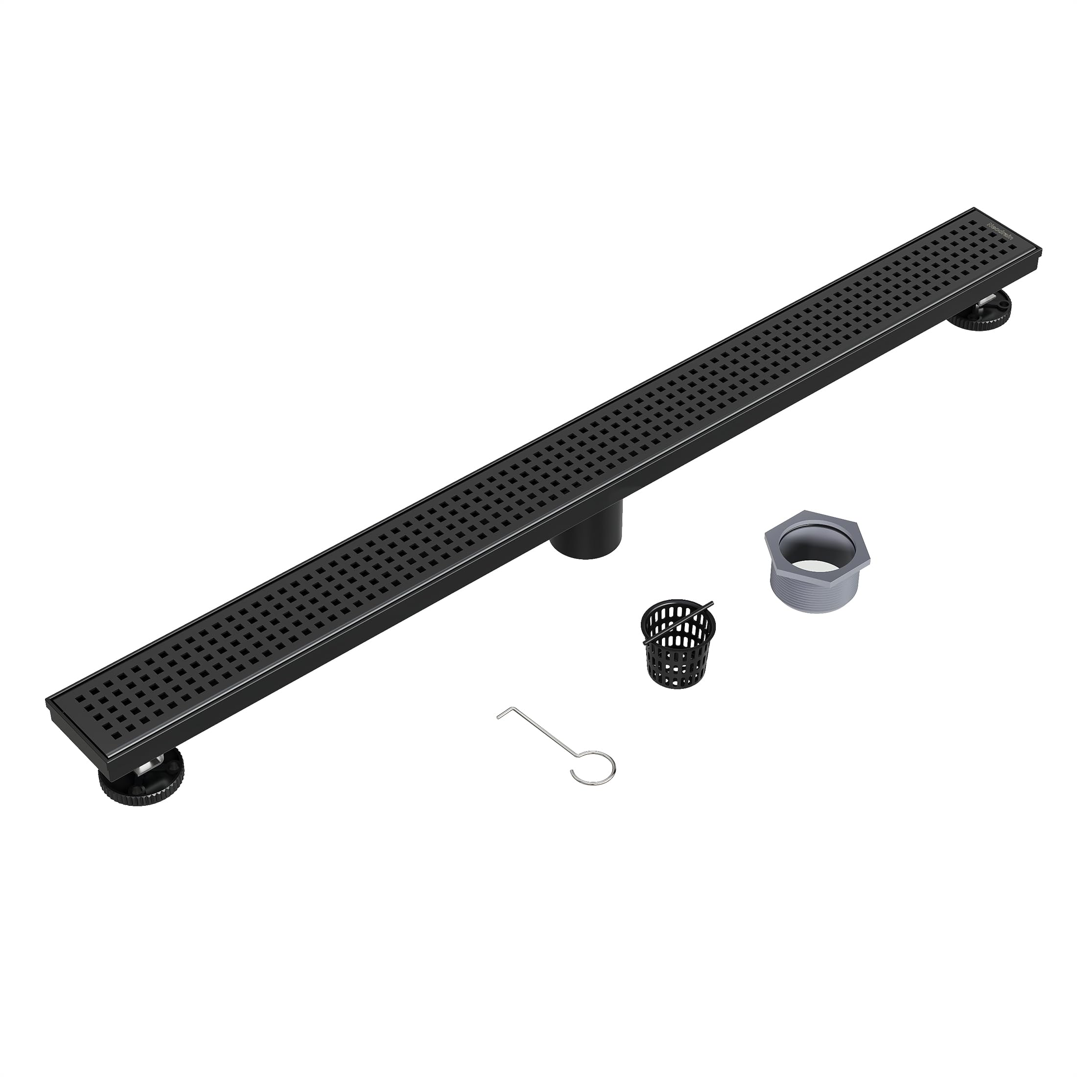 Neodrain 32-Inch Black Linear Shower Drain with Removable Quadrato Pattern Grate,Professional 304 Stainless Steel Rectangle Shower Floor Drain