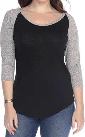 2025 New Womens 3/4 Sleeve Round Neck T-Shirt - Color Block Design, Fashionable and Versatile Raglan Tee