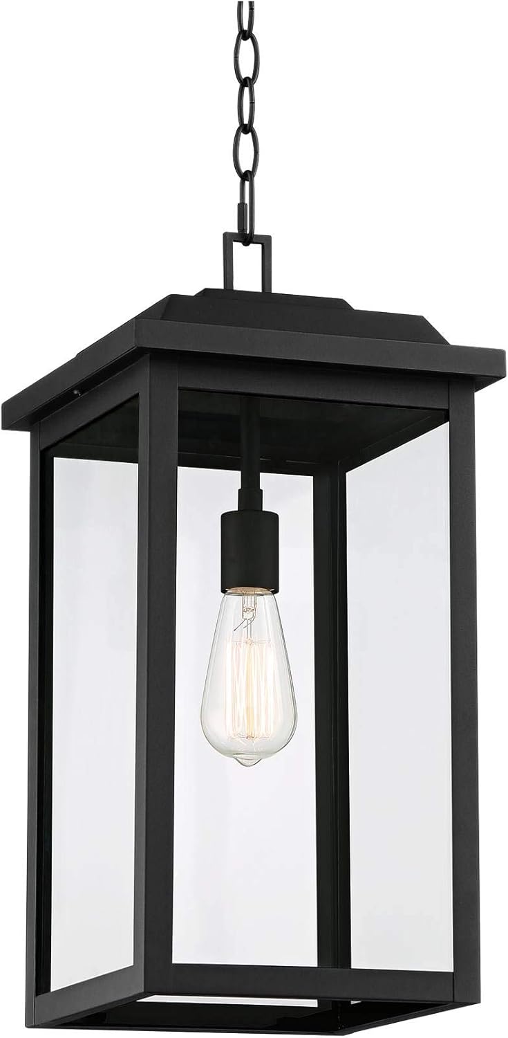 Eastcrest Modern Industrial Outdoor Hanging Ceiling Light Fixture Textured Black 21 1/2" Clear Glass Exterior House Porch Patio Outside Deck Garage Front Door Garden Home Gazebo - John Timberland