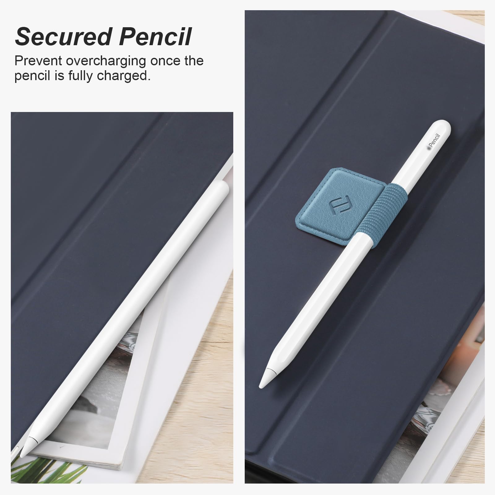 Fintie 4 samoprzylepne uchwyty na długopisy Apple Pencil i rysik, elastyczne, ze sztucznej skóry, do notatnika, kalendarza, tabletu, segregatora, niebieskiego, 4 sztuki