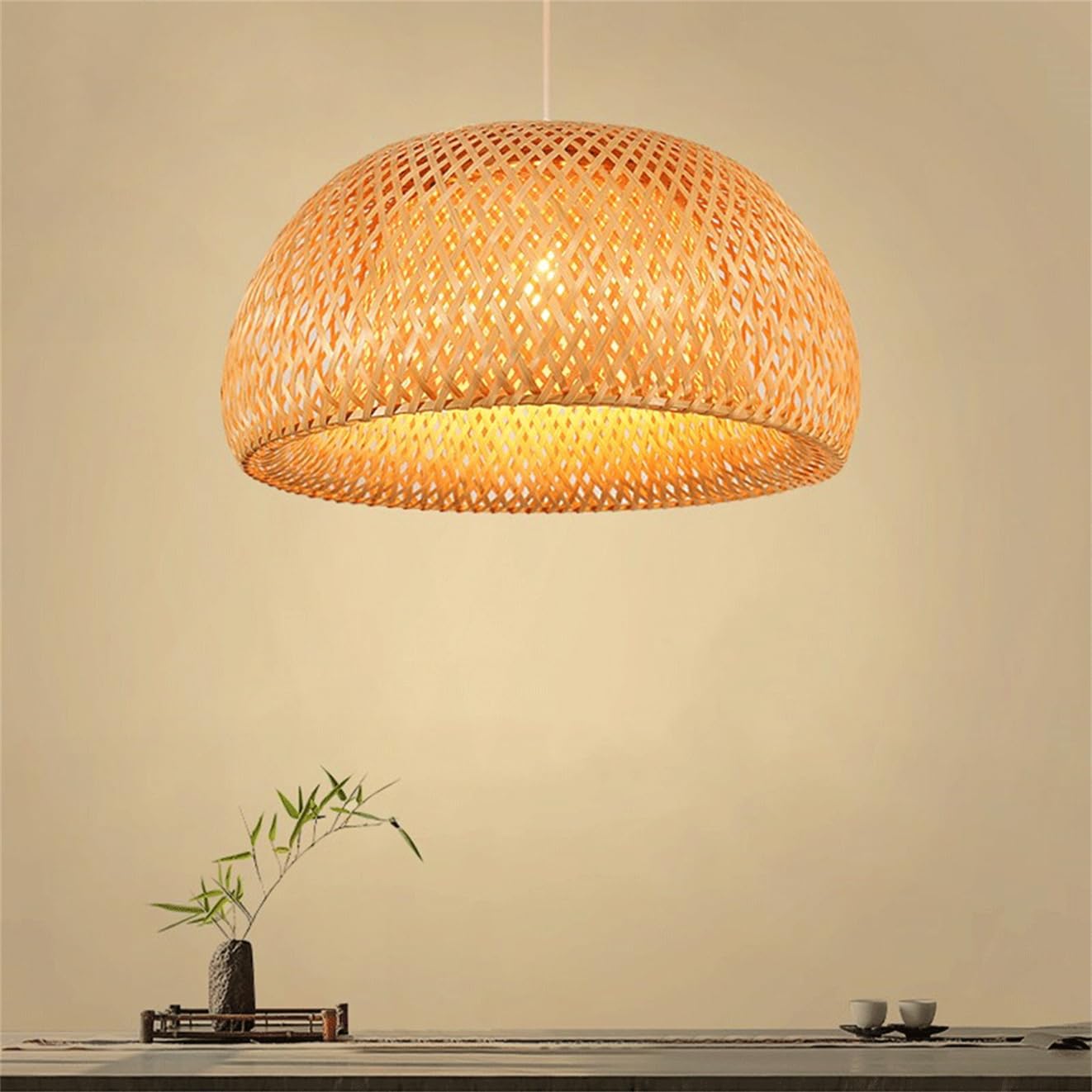 Lampada A Sospensione In Vimini Stile Rustico A Forma Di Nido D'uccello, Lampadario In Vimini Intrecciato Per Isola Cucina, Illuminazione A Sospensione Beige In Rattan Per Isola Cucina