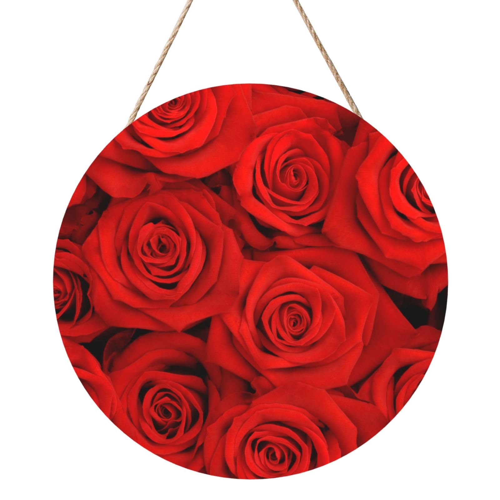 Red Roses, Round Wood Panel Painting 12 in, Wall Hanging Painting For Home