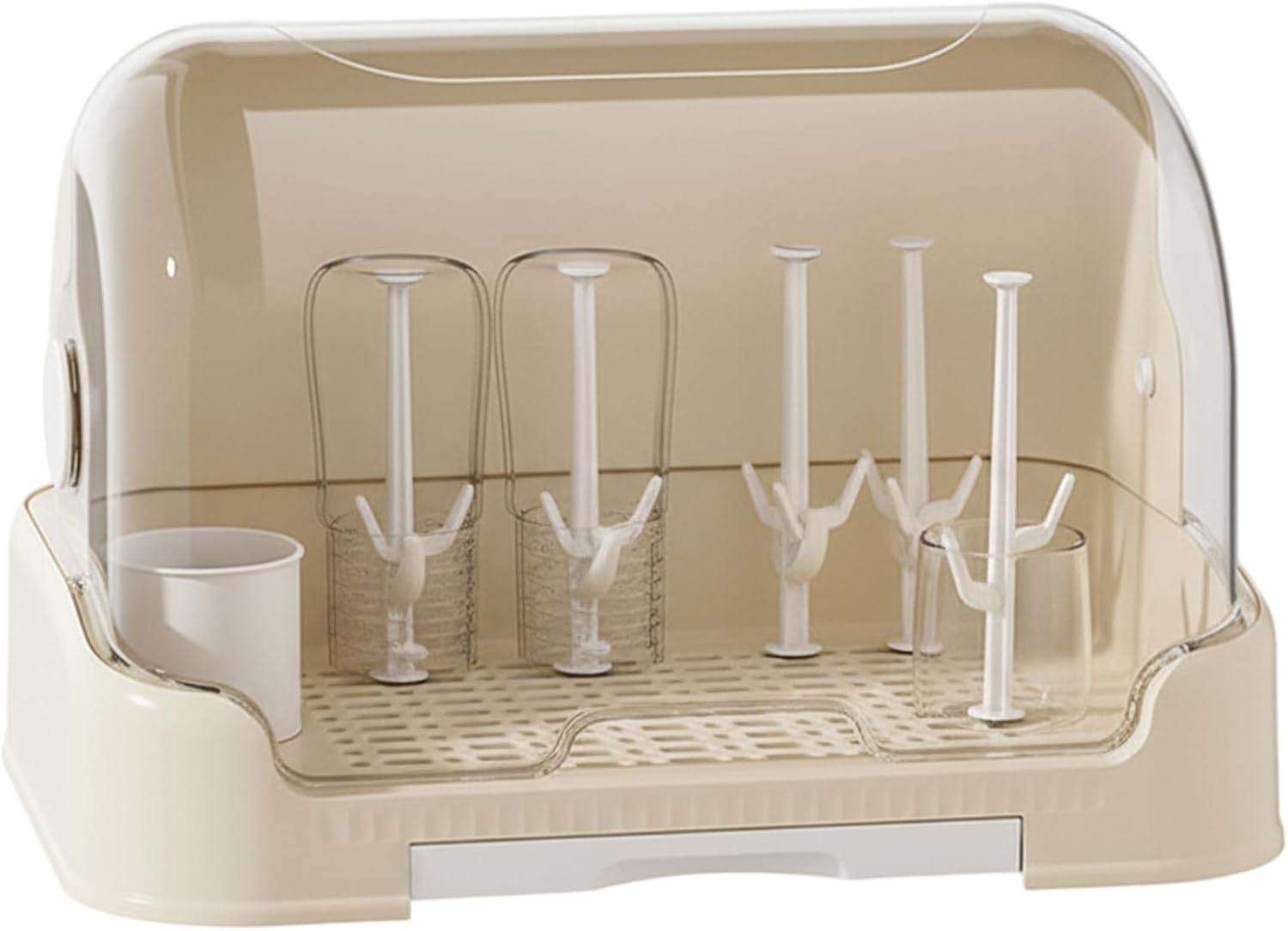 Baby Bottle Organizer for Countertop Large Capacity Baby Bottle Storage with Removable Drying Tray for Nursery, Kitchen Cream White