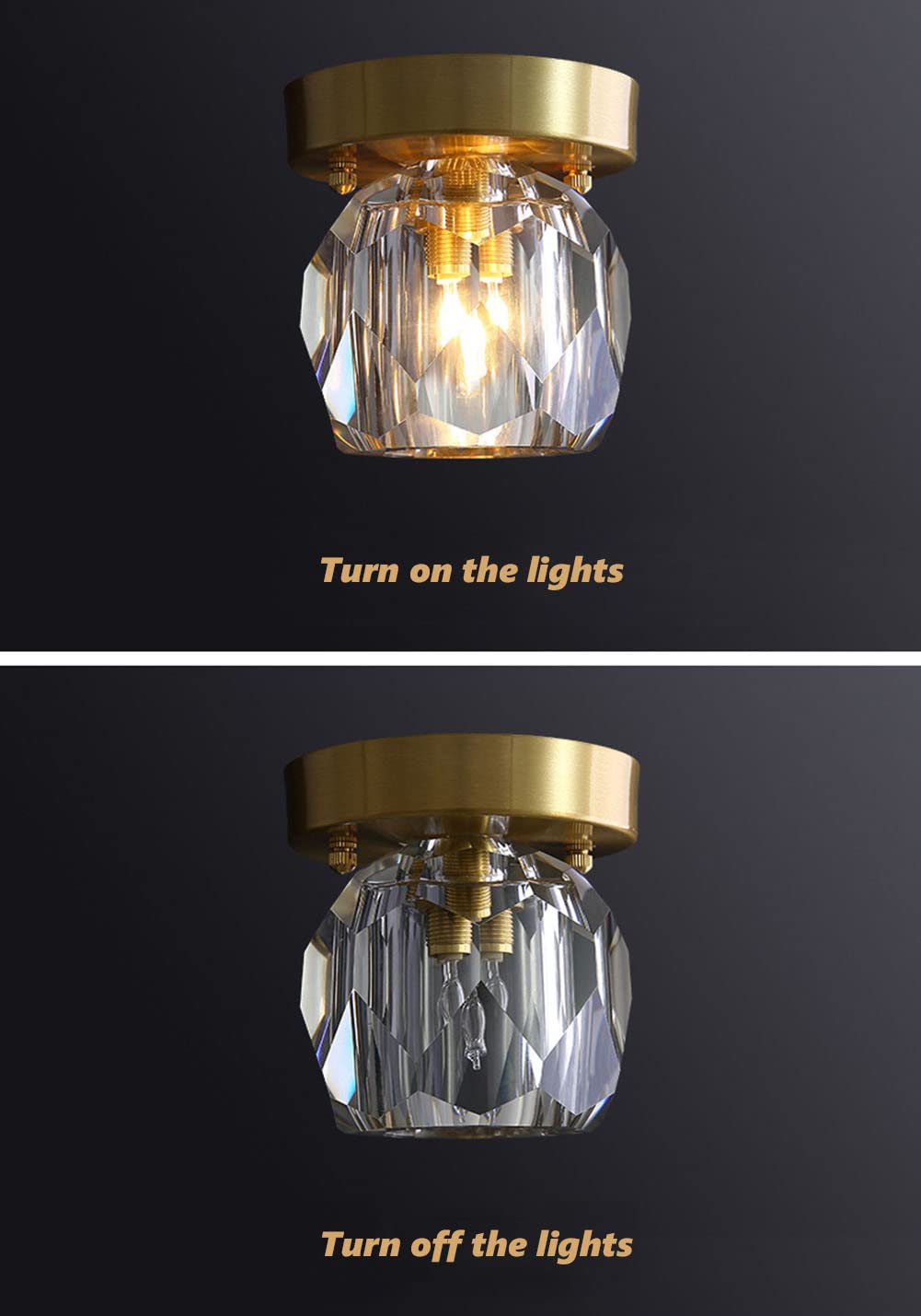 Moderne Deckenleuchte mit Messingsockel 1-Licht Eingang K9 Kristallglas Deckenlampe Schlafzimmer Einfache Deckenleuchten für Veranda Flur Foyer Wohnzimmer Esszimmer Küche