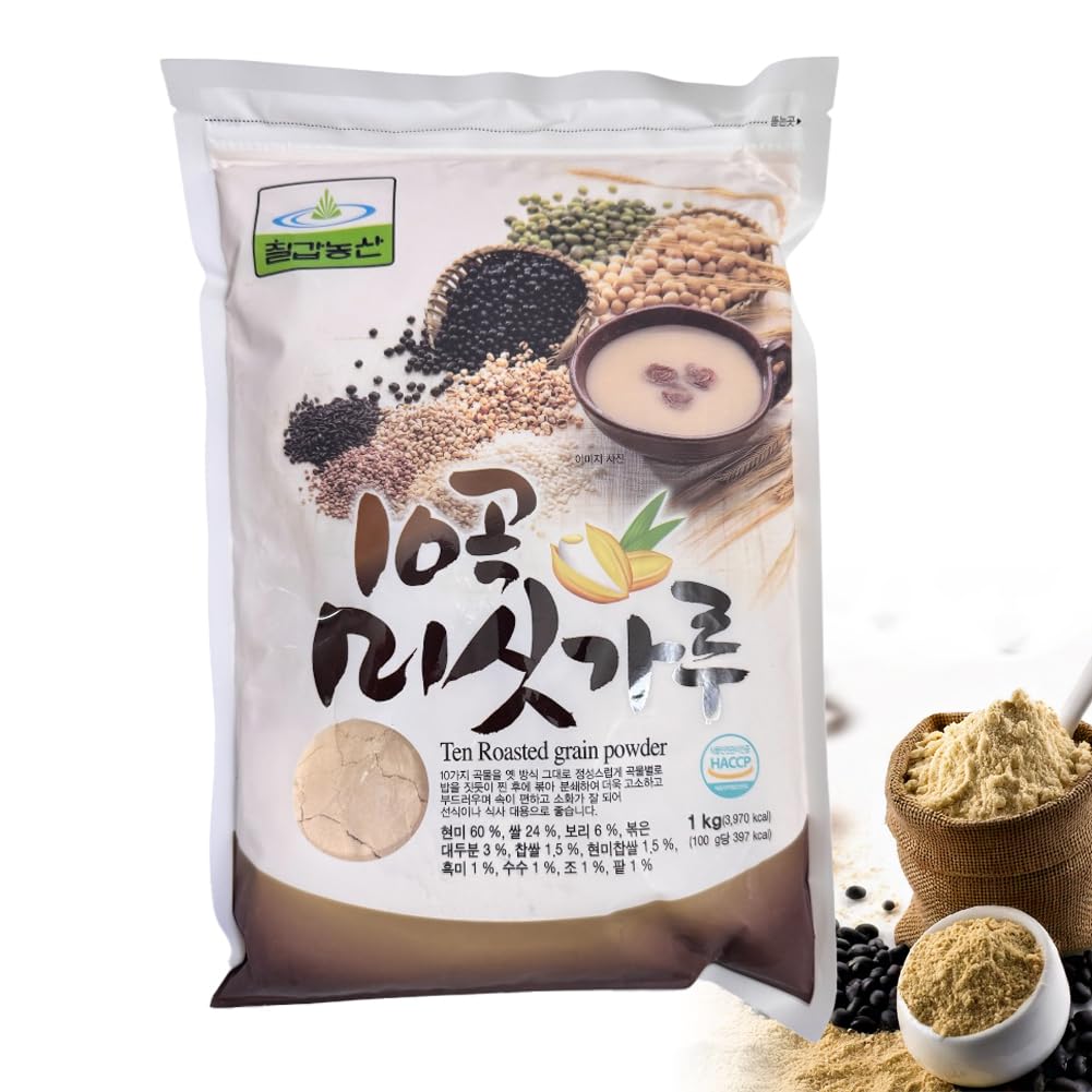 Korean 10 Mixed Roasted Misugaru Grain Powder Good for Breakfast with milk 10곡 미숫가루, 2.2 Pound