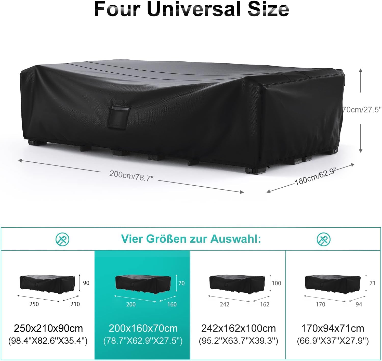 Copertura Mobili da Giardino (200x160x70cm), 600D Resistente Oxford Copertura Tavolo Esterno con Uscita Aria, Anti-UV Copridivano Esterno Impermeabile Telo Copri Divano da Esterno