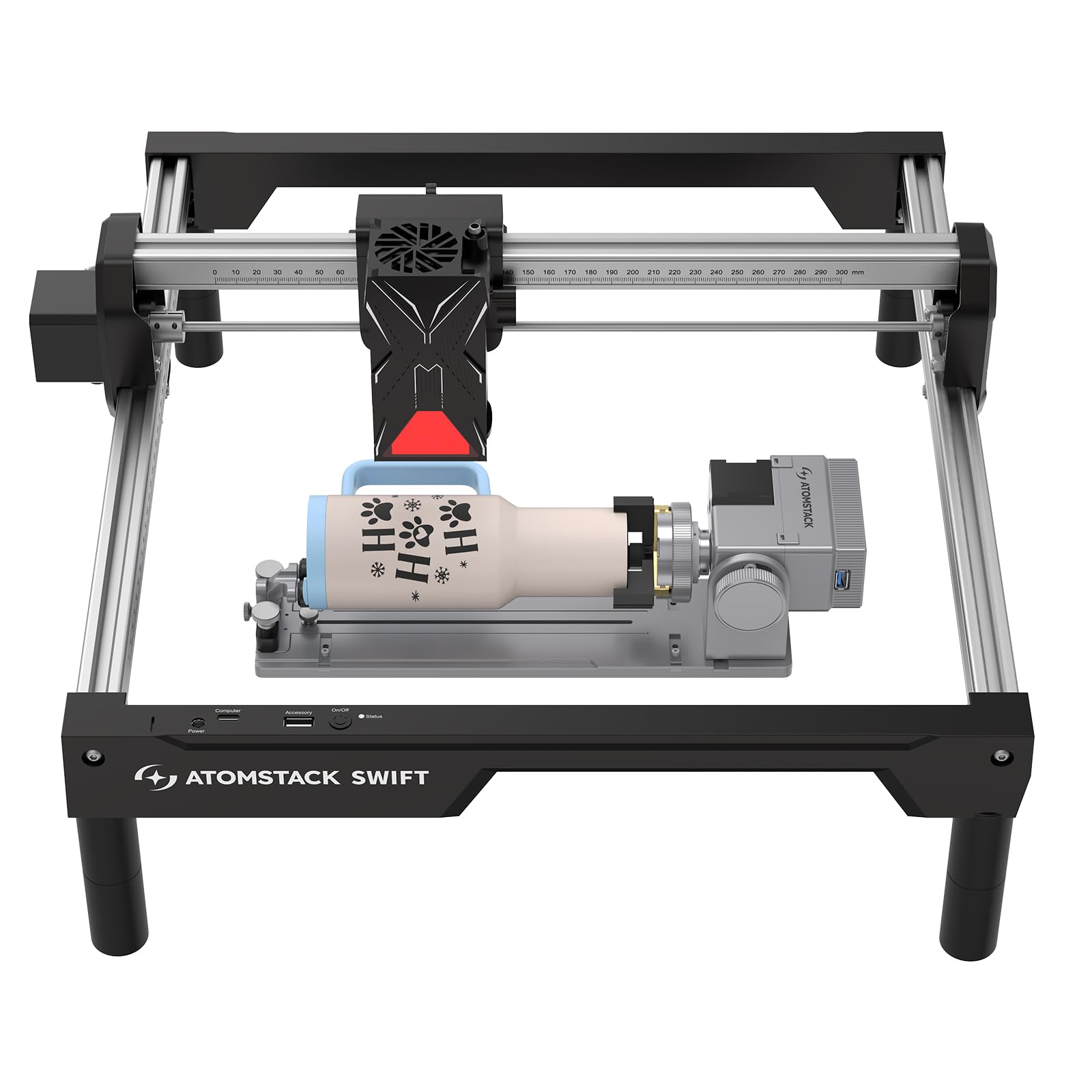 ATOMSTACK Mini machine de gravure laser Swift 7W et cutter, haute précision 0,06 mm, avec rouleau rotatif R8, idéal pour graver du bois, du métal, de l'acrylique foncé, du verre, du cuir, des