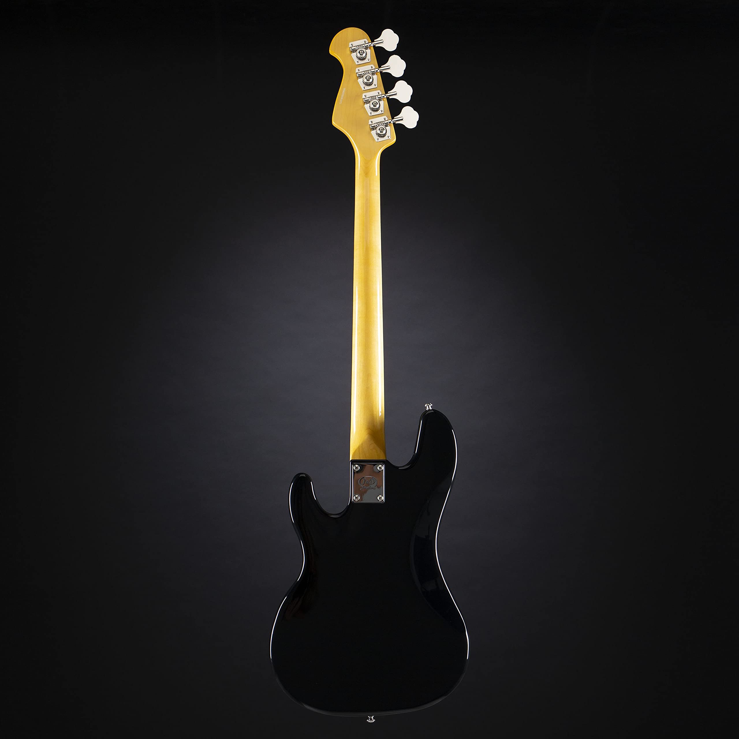 J & D E-Bass, Elektrische Bass Gitarre mit 4 Saiten und Linde Korpus, P Bass mit Split-Coil Tonabnehmer und passiver Elektronik, Vintage 1963 Black
