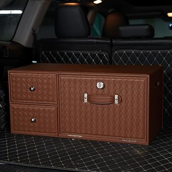 Car Trunk Organizer for Skoda Kodiaq VRS 2025 Large Capacity Multifunctional Storage Box Waterproof Storage Bag Drawer Storage Box with Password Lock,B-Brown