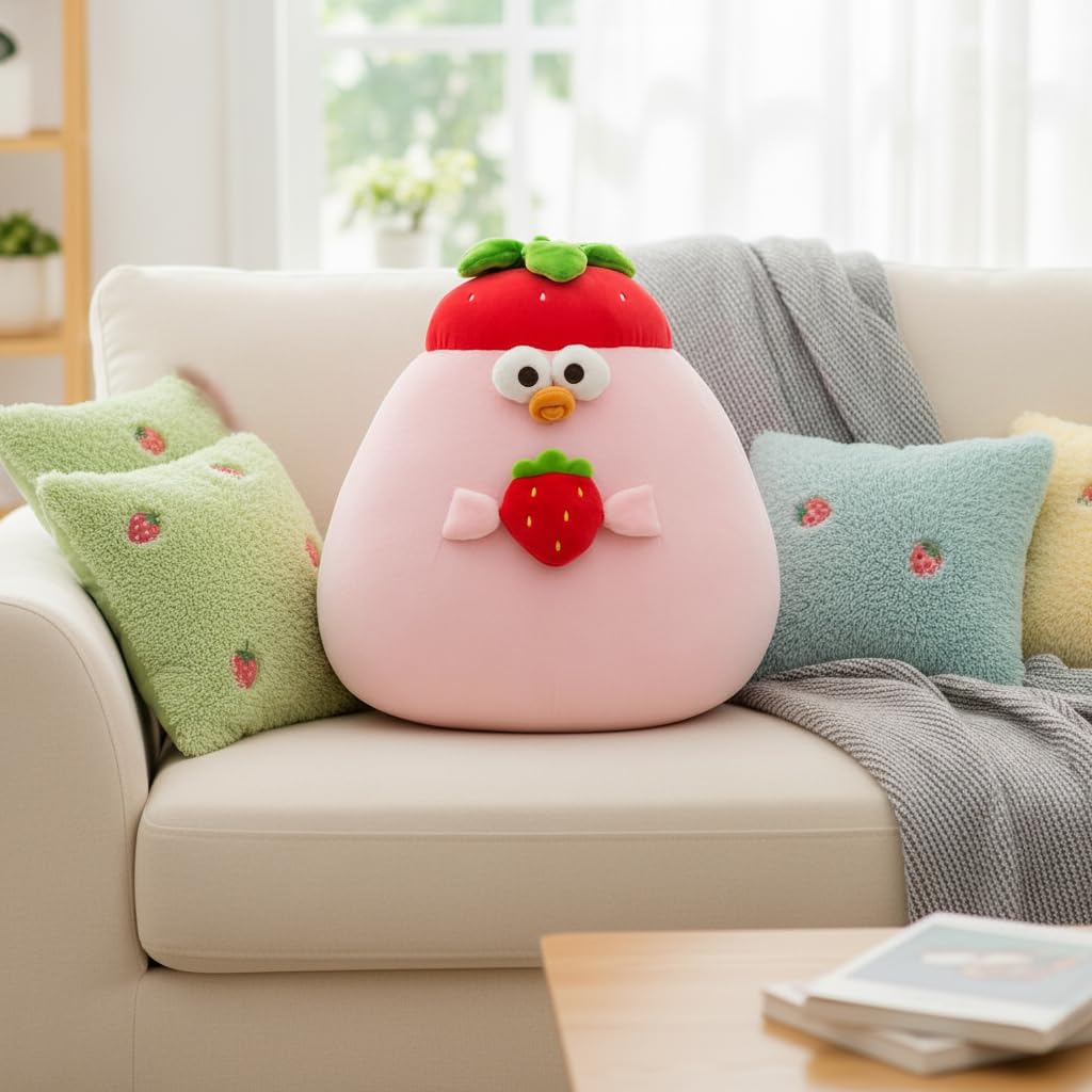 MINISO 14in Strawberry Dundun Pillow – Cute Plush Cushion, Soft Cartoon Pillow for Kids & Gift 1
