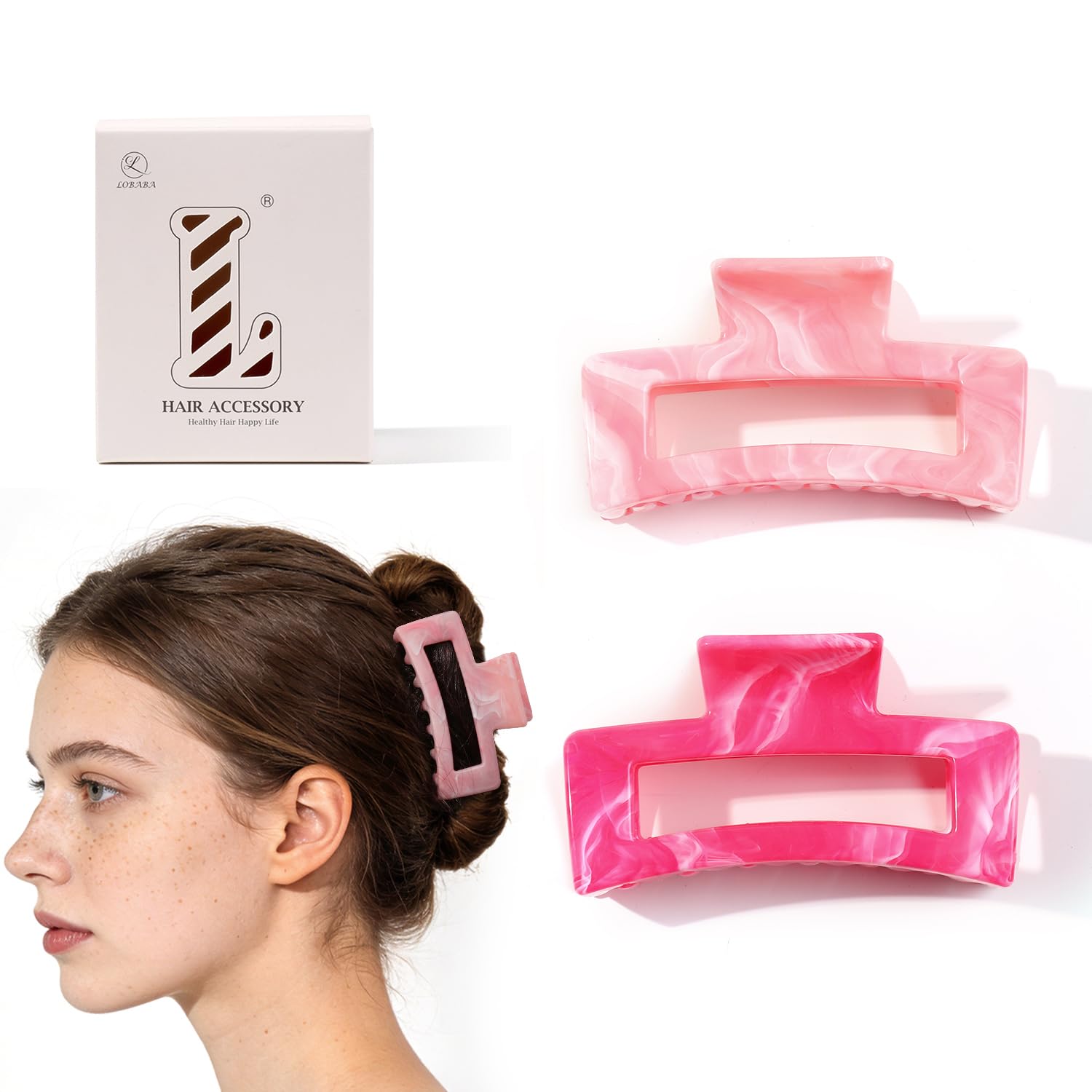 2 Hair Claw Clips for Women,Big Square Summer Cute Clip for Thick Thin Hair