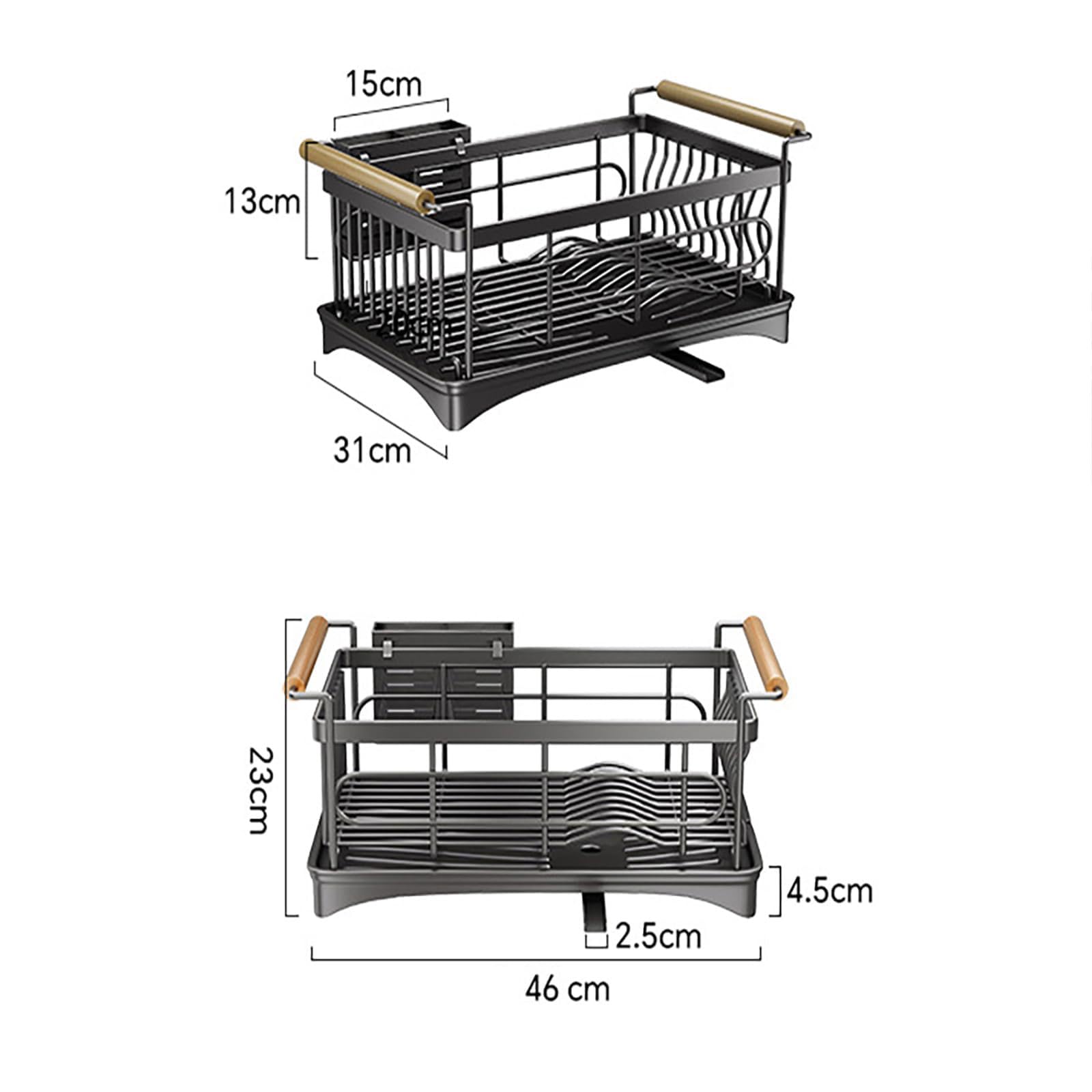 Escurridor de platos 46*31*23CM Escurreplatos Acero Inoxidable Cocina con Bandeja Recogegotas y Portacubiertos Secador Boquilla Giratoria 360° Ahorra Espacio Secaplatos para Encimera de Cocina