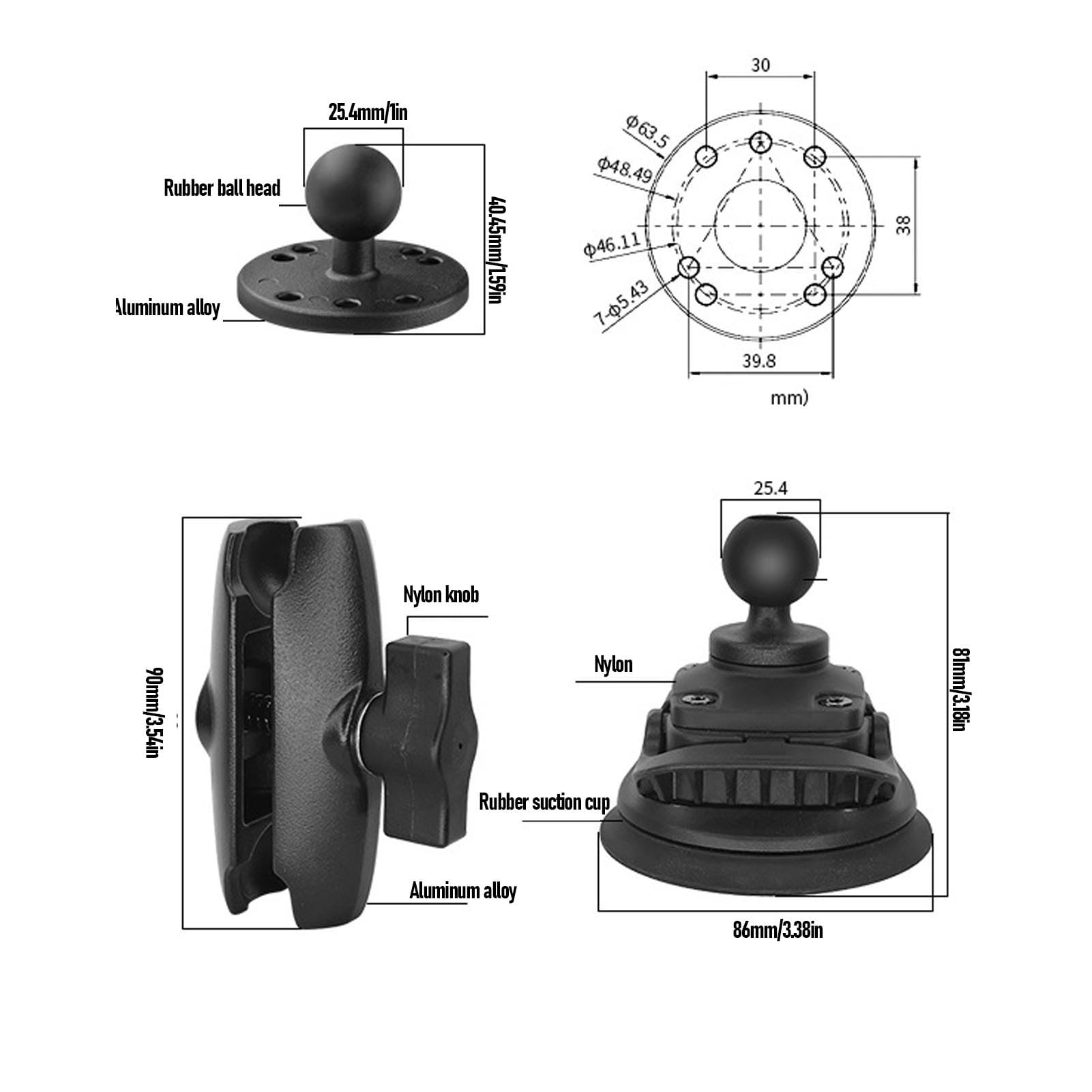 Ventosa de doble bola para coche, soporte de teléfono ajustable para coche, soporte giratorio universal de 360 ° con base de succión fuerte