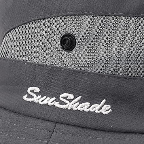 Image of Womens Summer Sun Hat Beach Hat Wide Brim Outdoor UV Protection Hat Foldable Cool Mesh Ponytail Bucket Hat