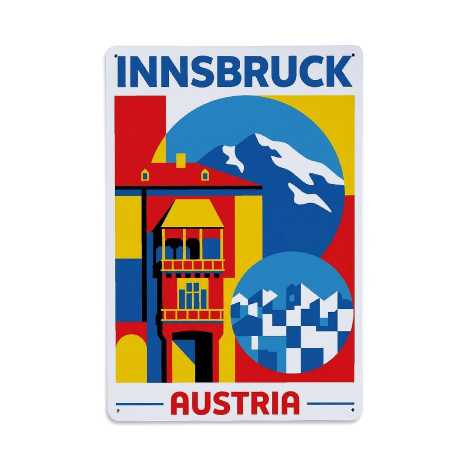 Olhnbad Style Alpine Innsbruck Austria Graphic Mountain Travel Metal Tin Sign