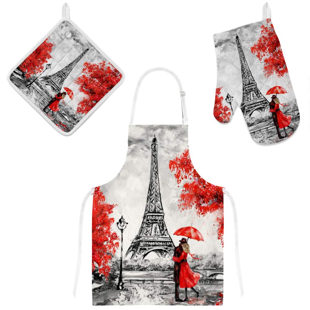 Tablier de cuisine 3 pièces Tour Eiffel, le cadeau de mariage idéal pour couples gourmands