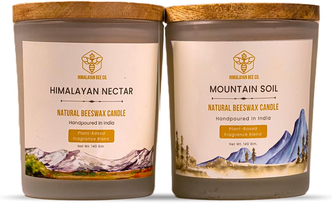 Combo 100% Beeswax Candle Himalayan Nectar + Mountain Soil | Hand Poured | 60 Hours Burn time | Beehives Beeswax | Best Scented Candle for Home | from Bee Farm | Plant-Based Fragrance