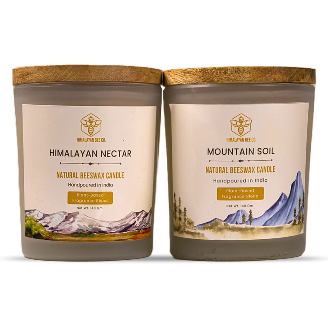 Combo 100% Beeswax Candle Himalayan Nectar + Mountain Soil | Hand Poured | 60 Hours Burn time | Beehives Beeswax | Best Scented Candle for Home | from Bee Farm | Plant-Based Fragrance