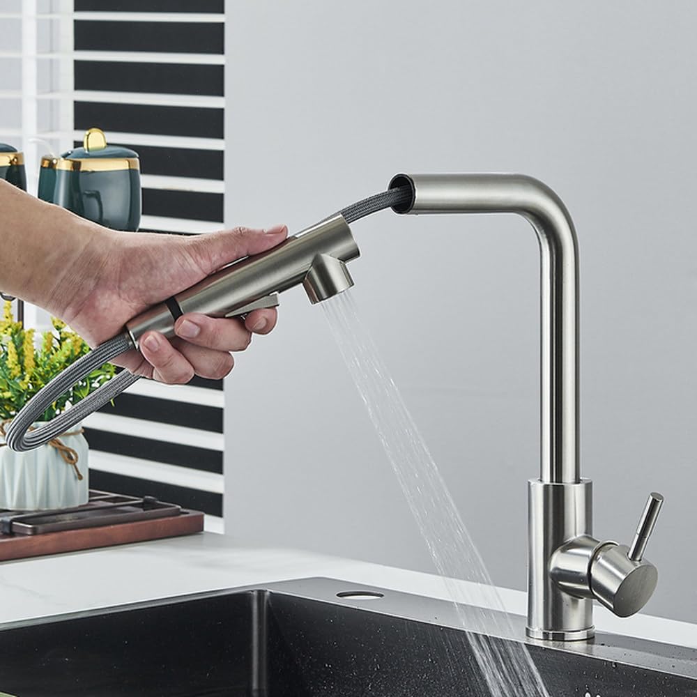Robinet de cuisine extractible pour nettoyer les grands plats en inox