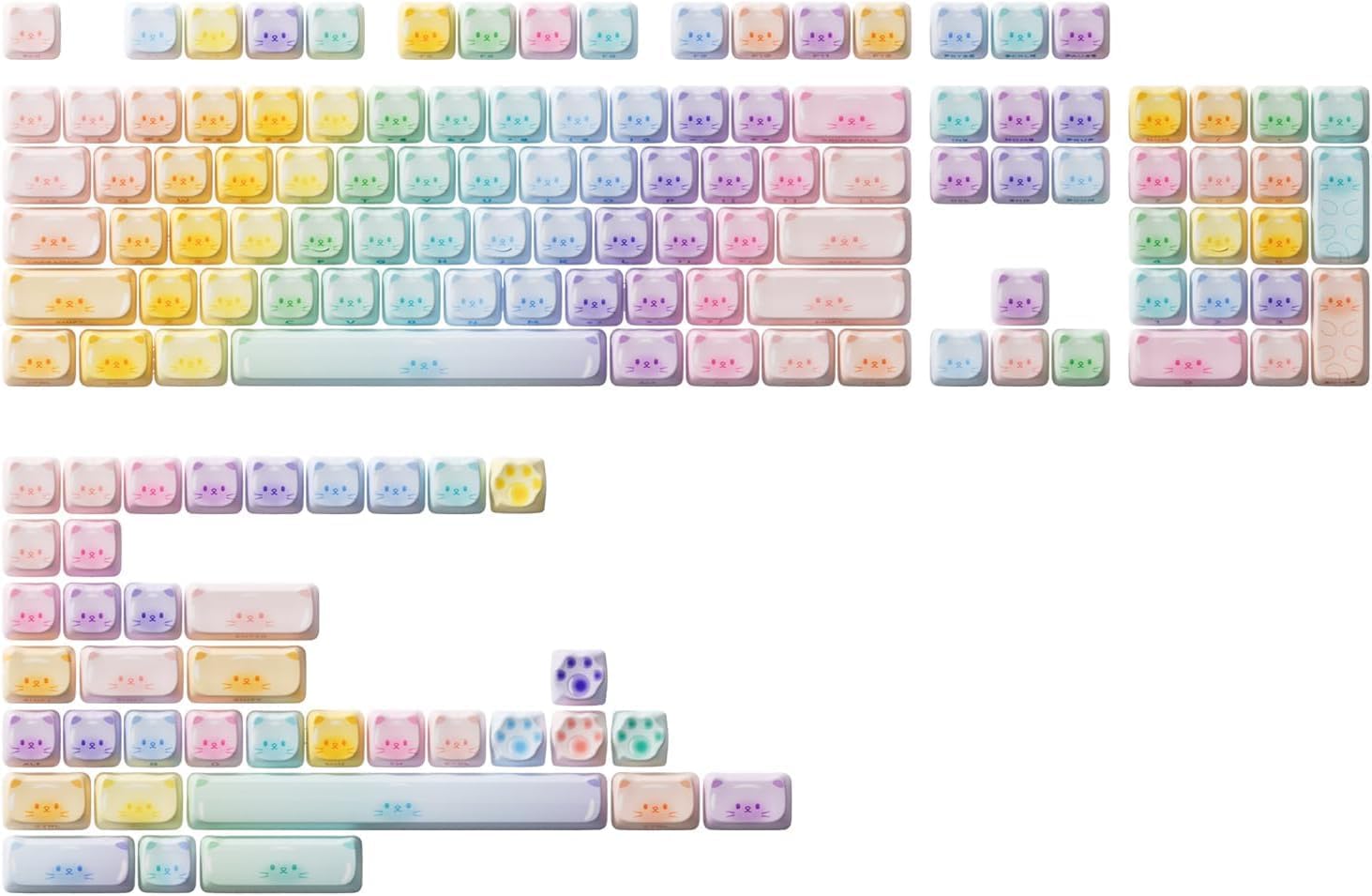 Akko PBT Keycaps Set, Colorful Cats Keycap Mao Profile 142-Key Keycaps for Mechanical Keyboards