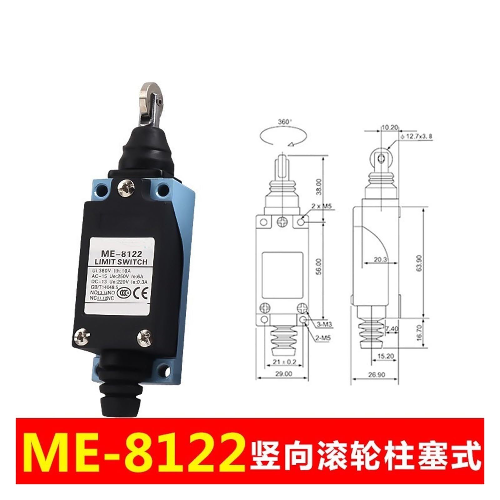 Finecorsa meccanico a ripristino automatico del rullo di linea Micropressa finecorsa ME-8122(Aluminumalloybaseme-8122(withcable2m))