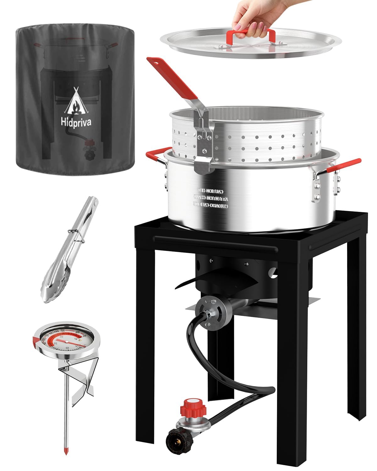 fish cooker accessories 10QT Propane Fryer with Basket, Cover, Lid & Tongs Best Braided Fishing Line Little Bastard Tripod structure stand with Color:Silver Ghost