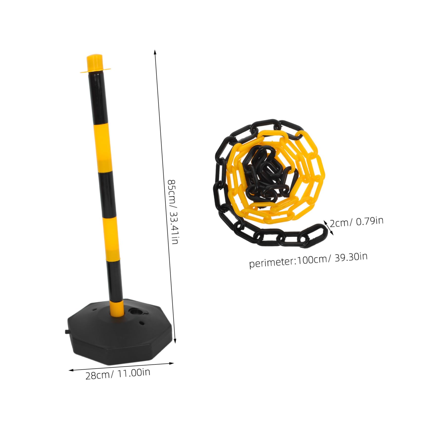 Cabilock Poste de Seguridad Vial Rellenable con Base Desmontable y Portátil para Control de Accesos Estacionamientos y Gestión de Instalaciones Postes Negros y Amarillos Cadenas Ganchos de