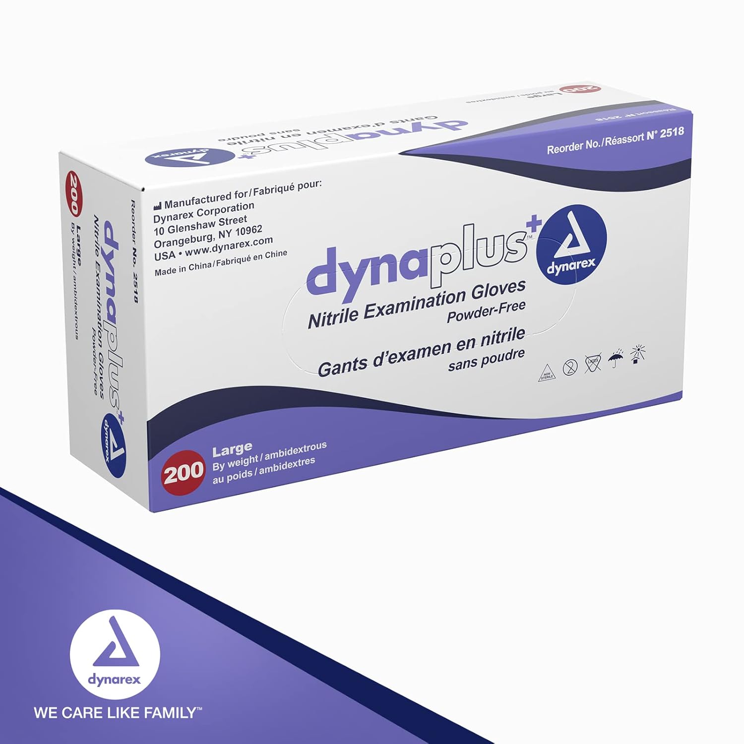 Dynarex DynaPlus Disposable Nitrile Exam Gloves, Powder-Free, Latex-Free, Strength + Value, Used by Professionals, Blue, Large, 1 Box of 200 DynaPlus Gloves